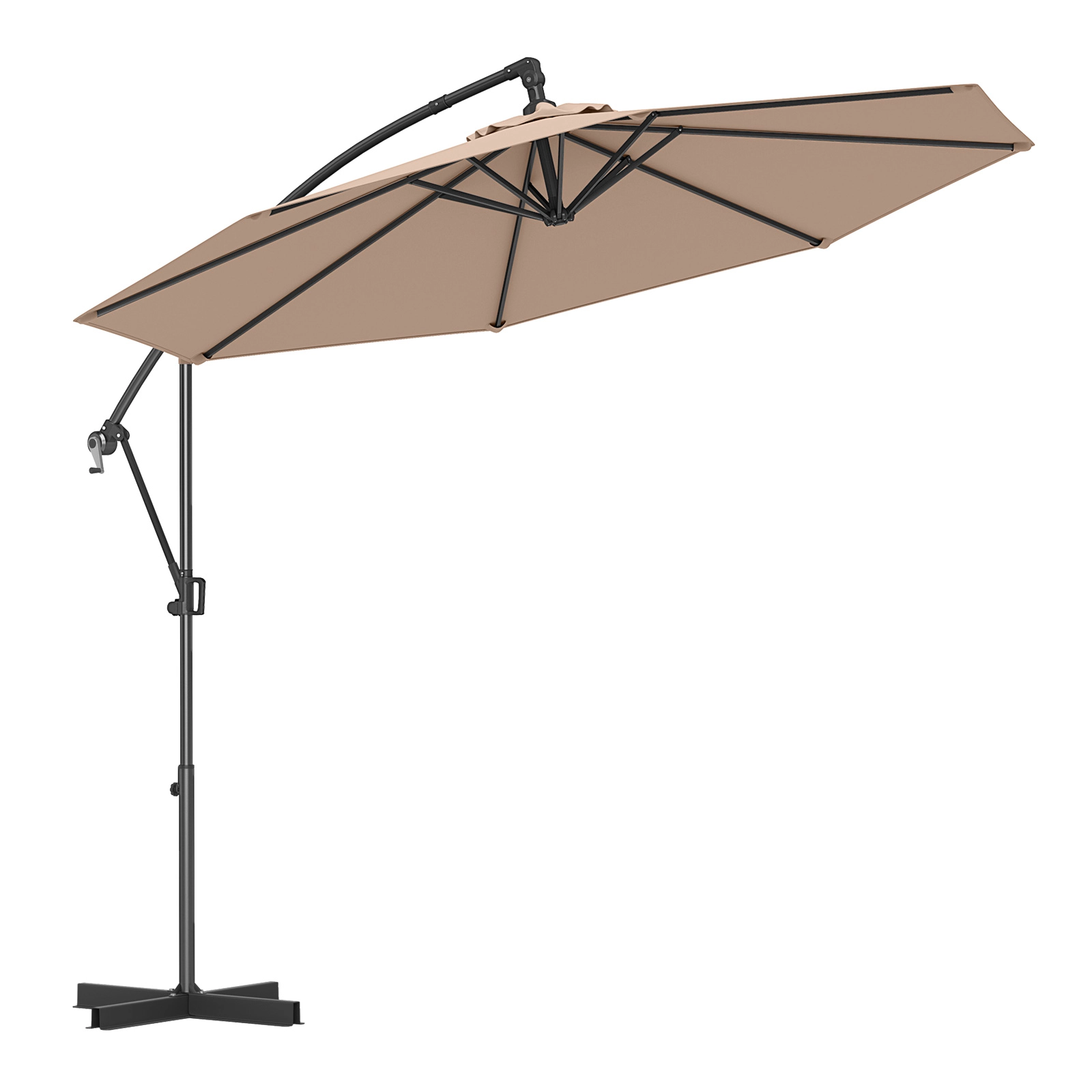 SUGIFT 10-ft Beige Offset Hanging Patio Umbrella with Base Infinite Tilt and 360-Degree Rotation for Garden