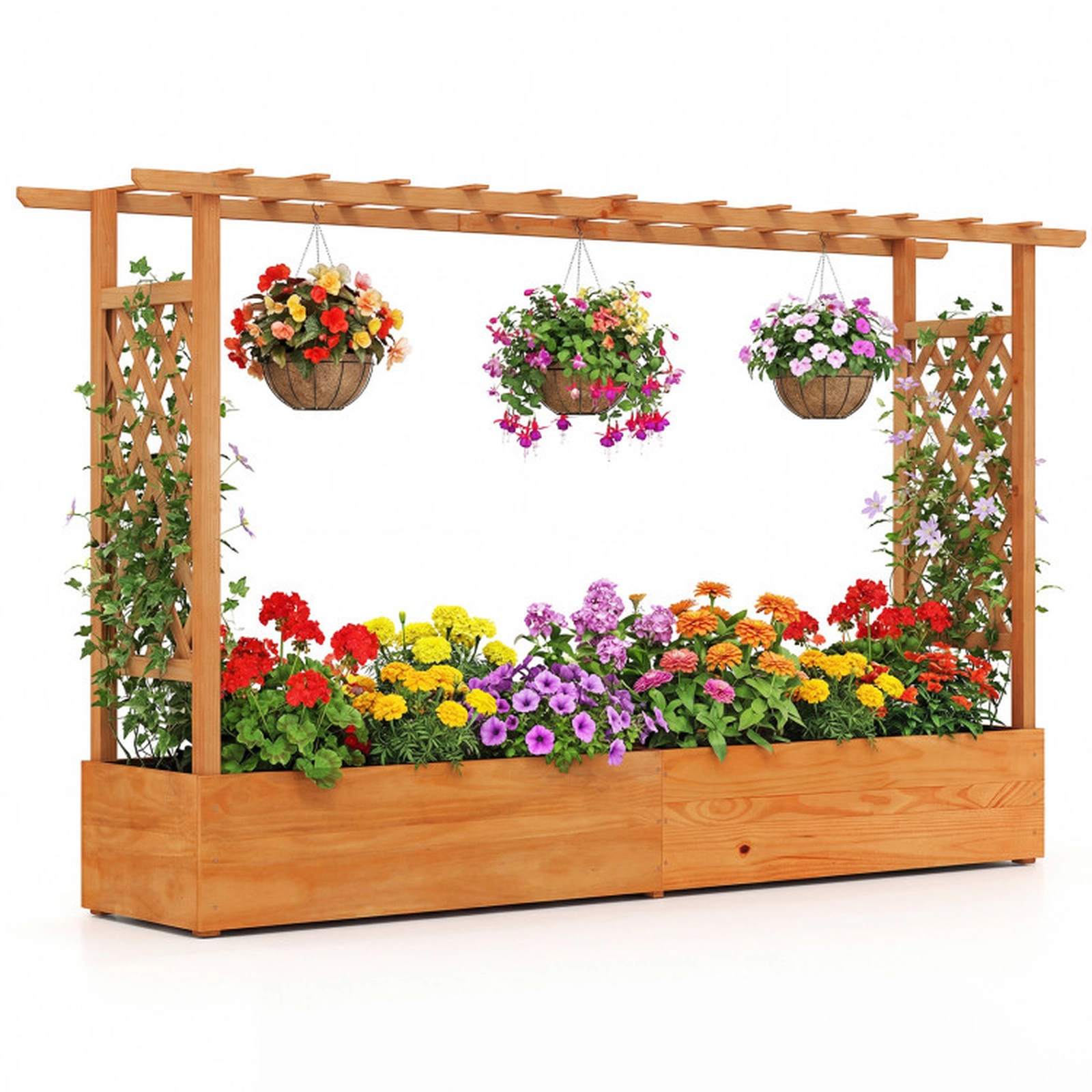 SUGIFT Orange Raised Garden Bed with Lattice Trellis and Hanging Roof 79-in W 17.5-in D 45-in H 220-lb Box Capacity