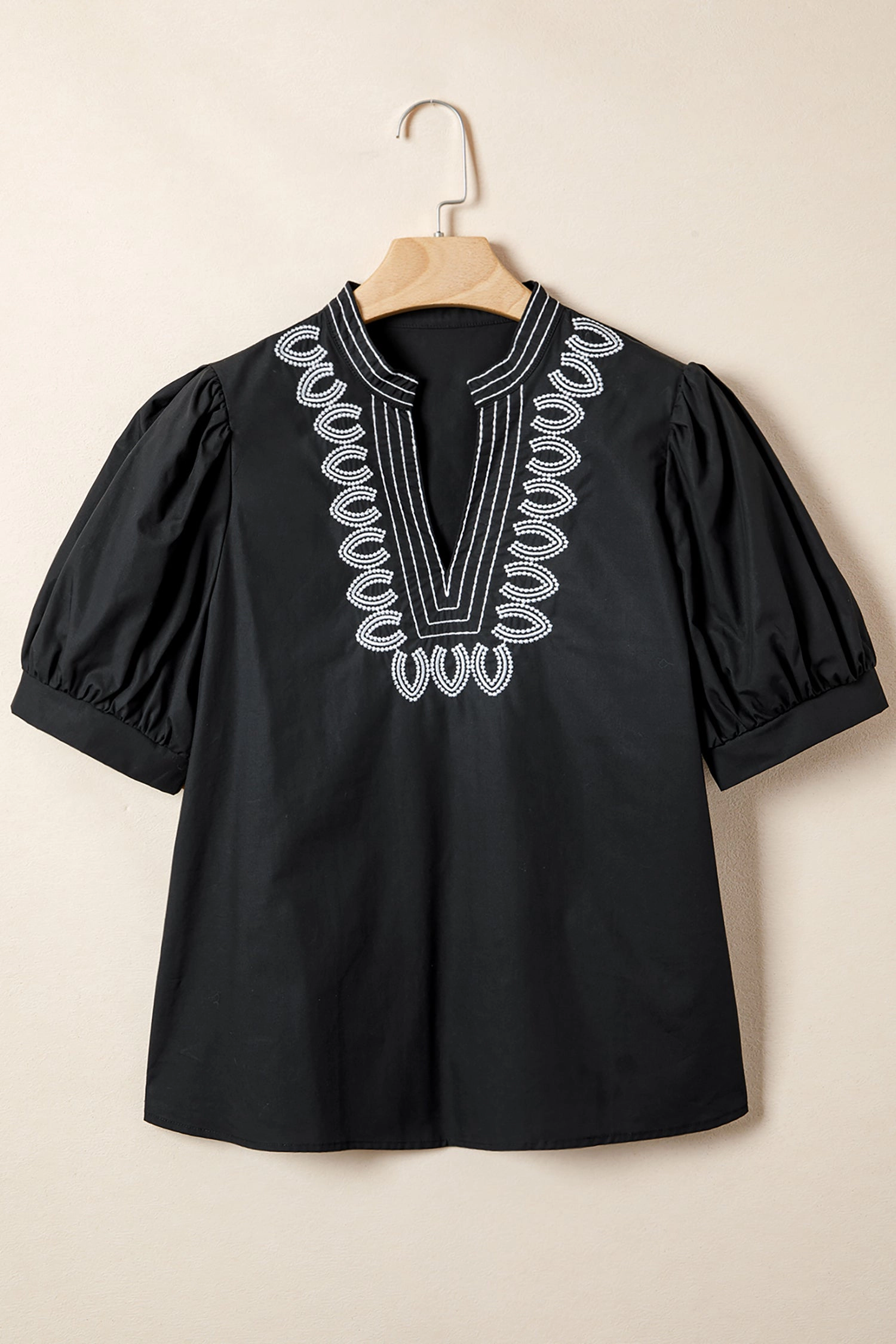 Threaded Pear Women's Raelynn Contrast Embroidered Detail Blouse