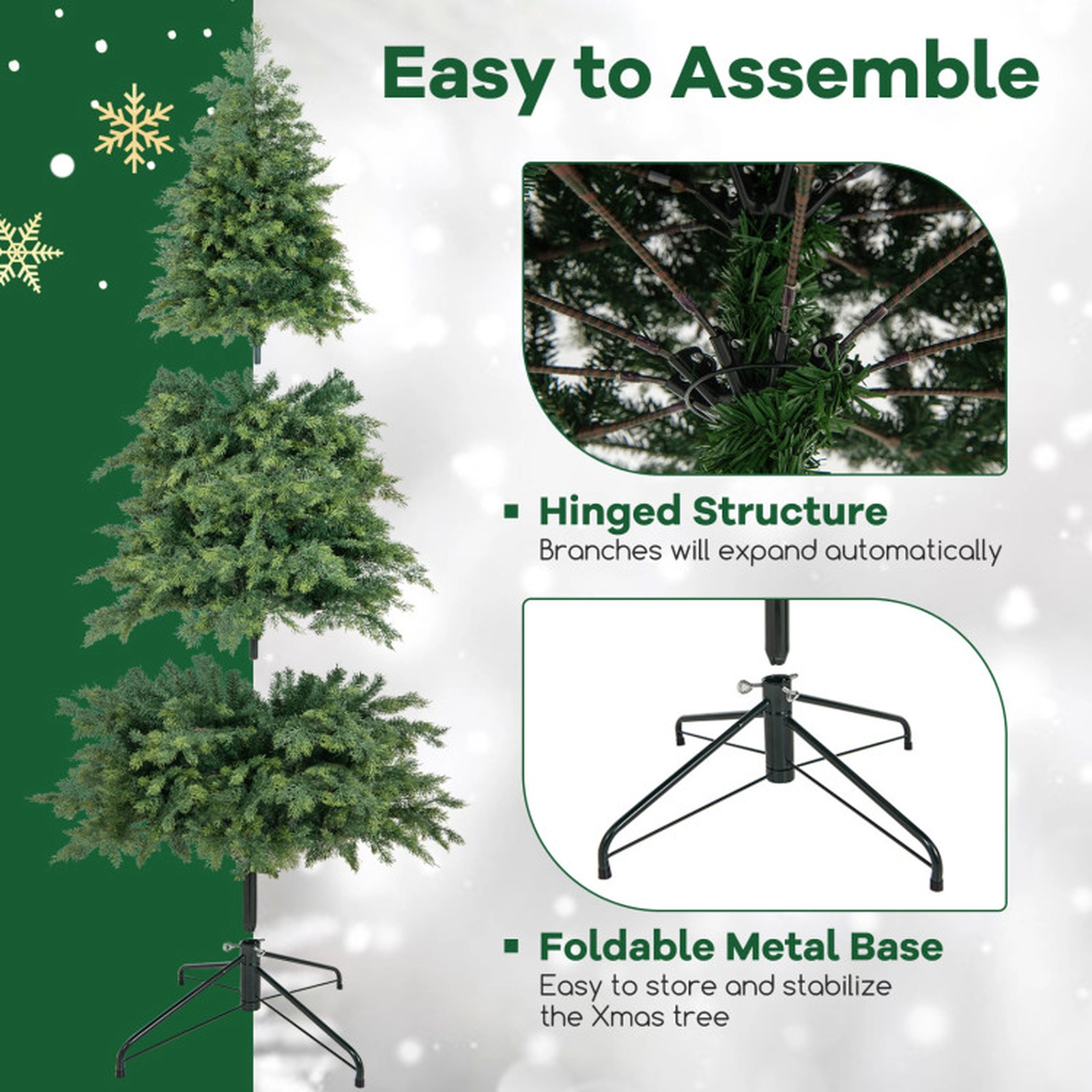 SUGIFT 7.5-ft Green Hinged Artificial Christmas Tree with 1019 Lush Branch Tips and Foldable Metal Base