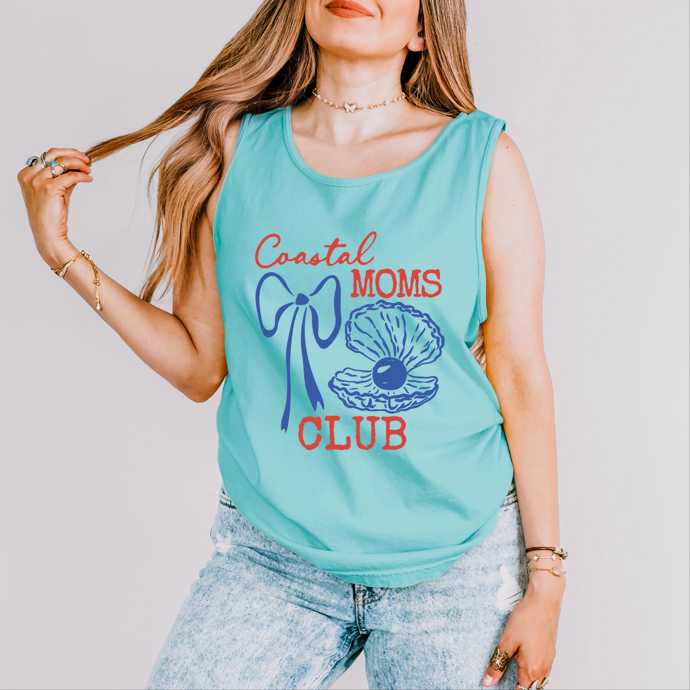 Simply Sage Market - Coastal Moms Club Outline Women's Garment Dyed Graphic Tank Top
