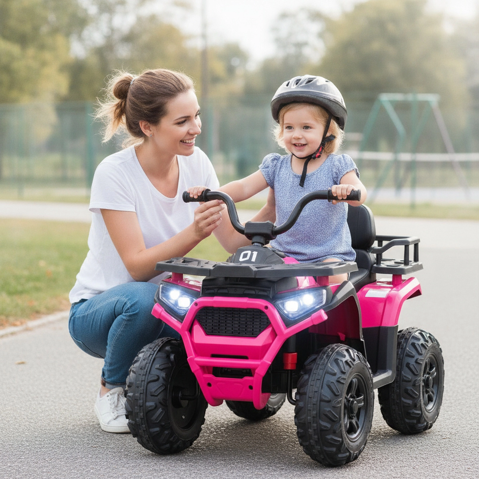24V Kids Ride on ATV Quad 4-Wheeler Dual 25W Motors Shock Absorption LED Lights FM Radio Ages 3+ 66-lb Capacity