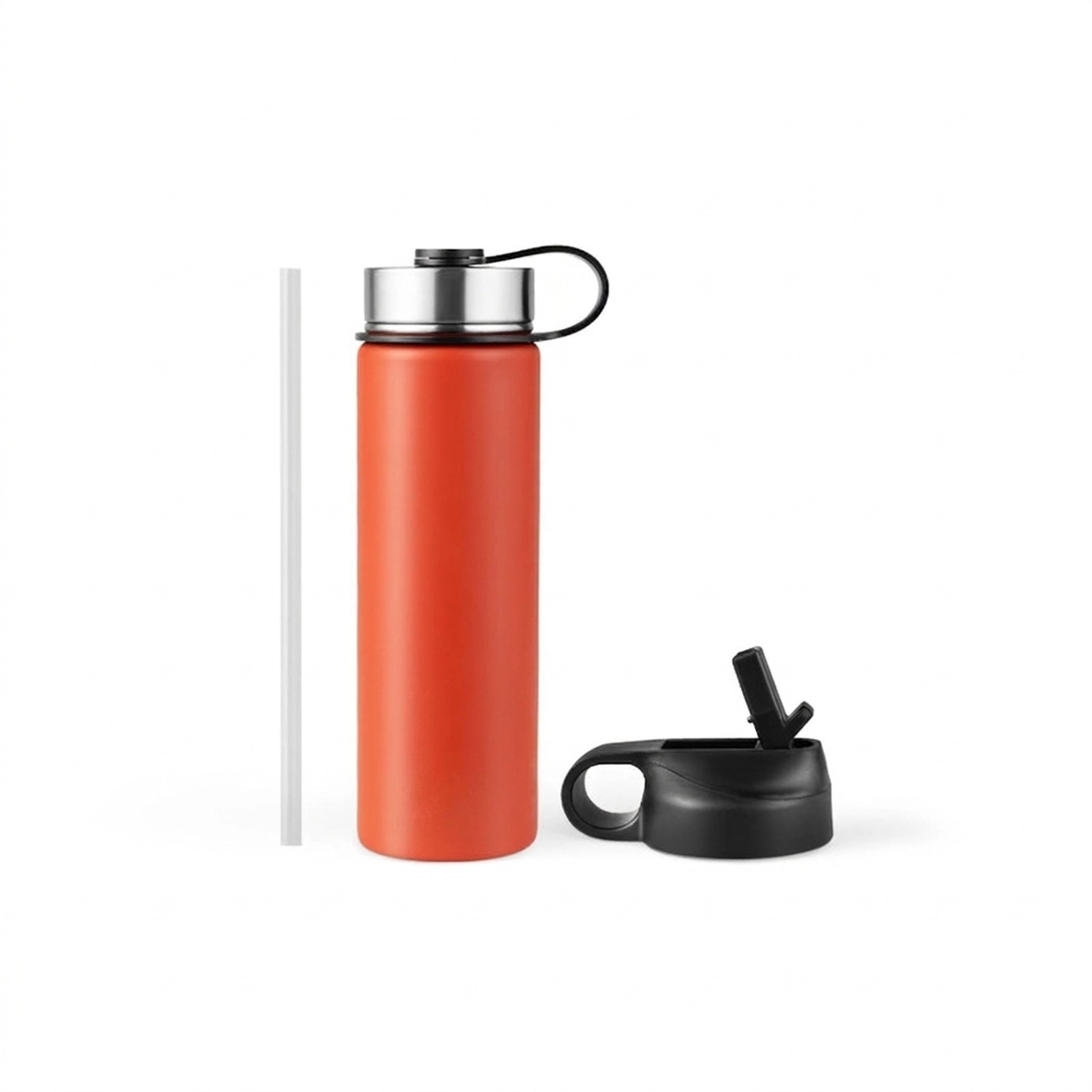SUGIFT 22-oz Double-Walled Vacuum Insulated Stainless Steel Water Bottle 2 Lids Straw 12-Hour Hot 24-Hour Cold Orange