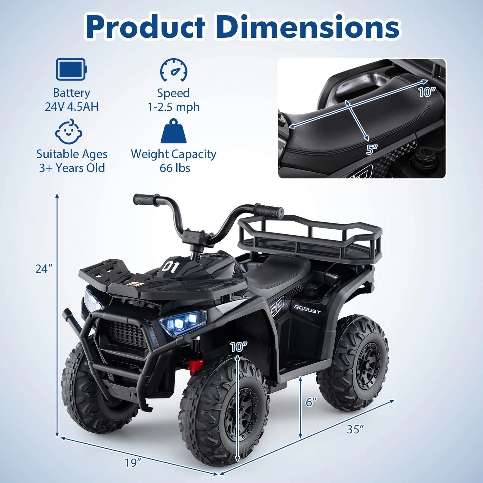Costway 24V Kids Ride on Electric ATV Car Toy with Spring Suspension & LED Lights USB