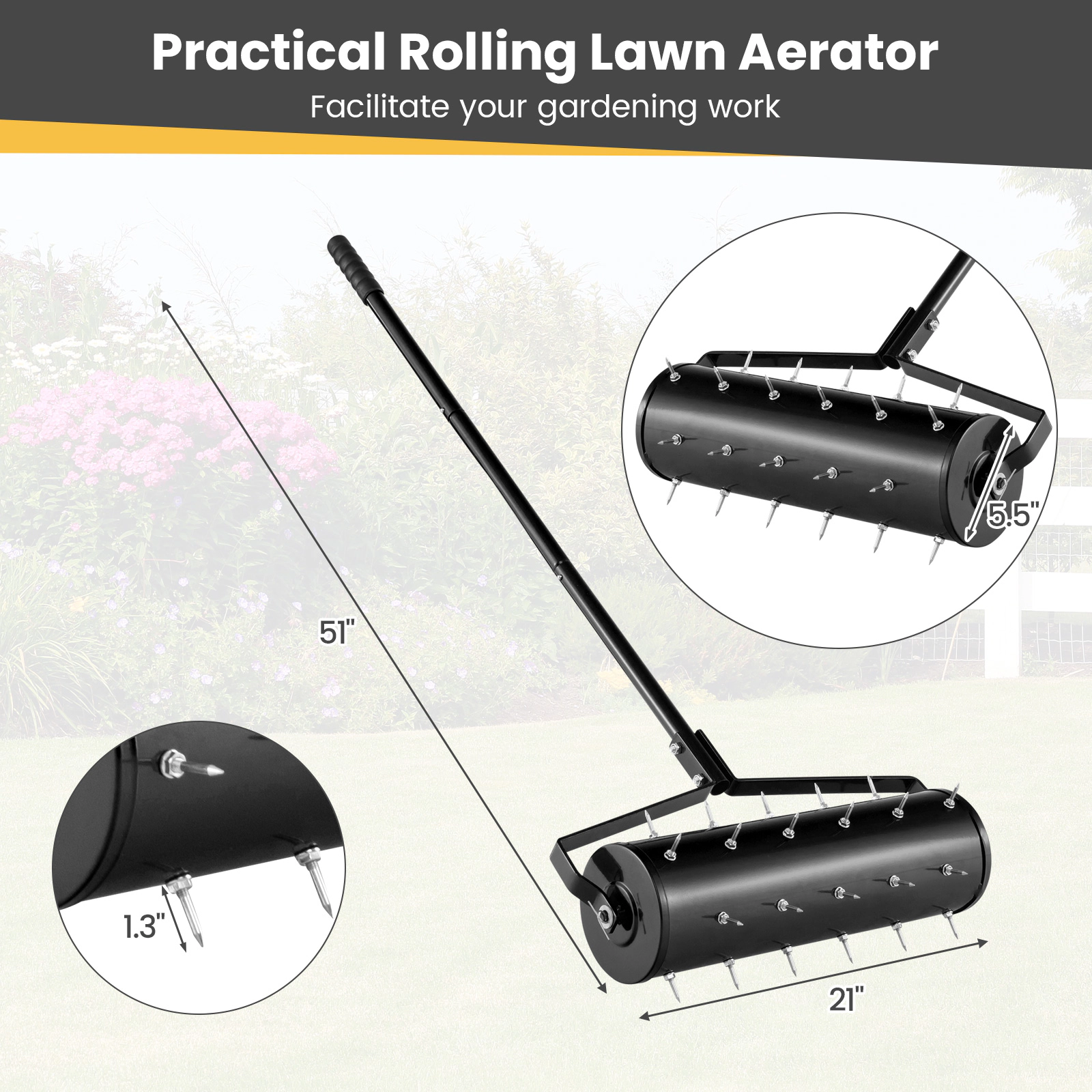 LJG 18/21 Inch Manual Lawn Aerator with Detachable Handle-21 Inches