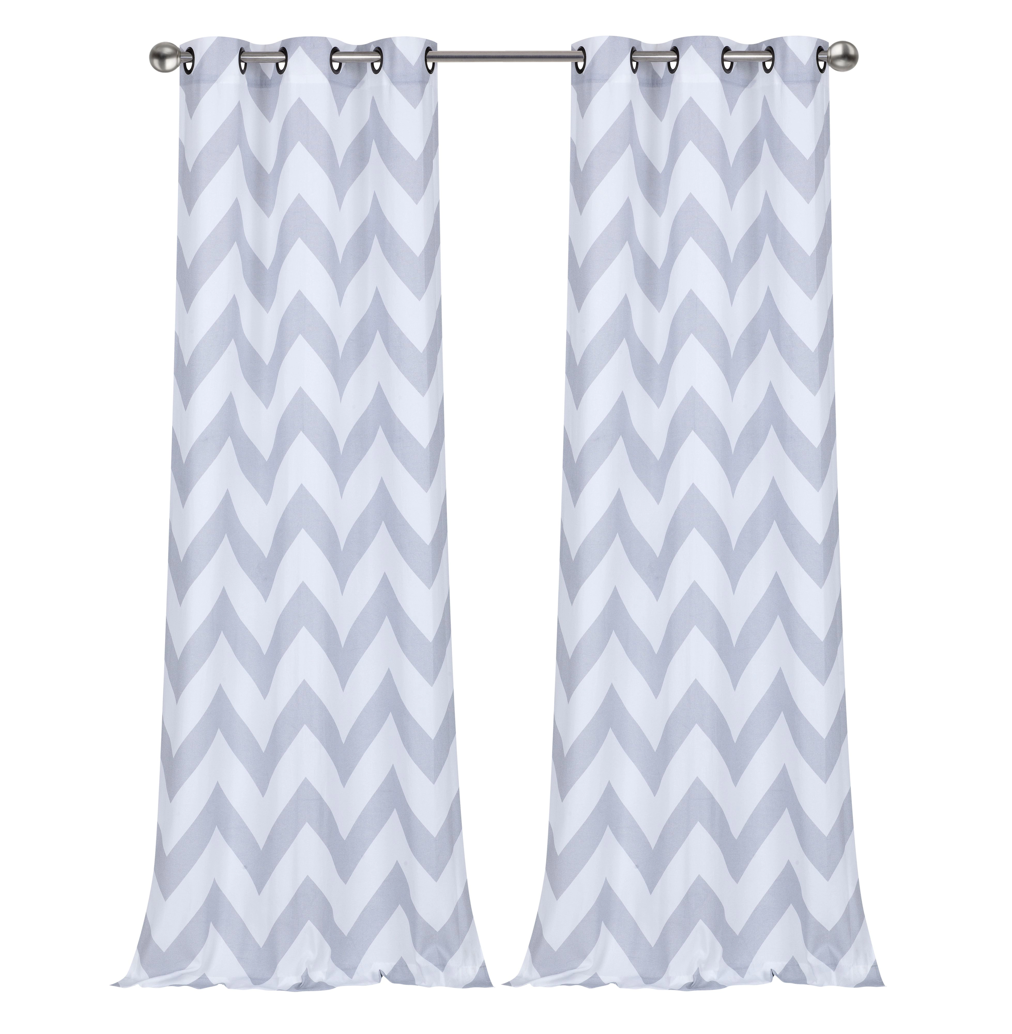 Kate Aurora Living 2 Piece Silver & White Metallic Chevron Grommet Curtain Panels - 84 in. Long
