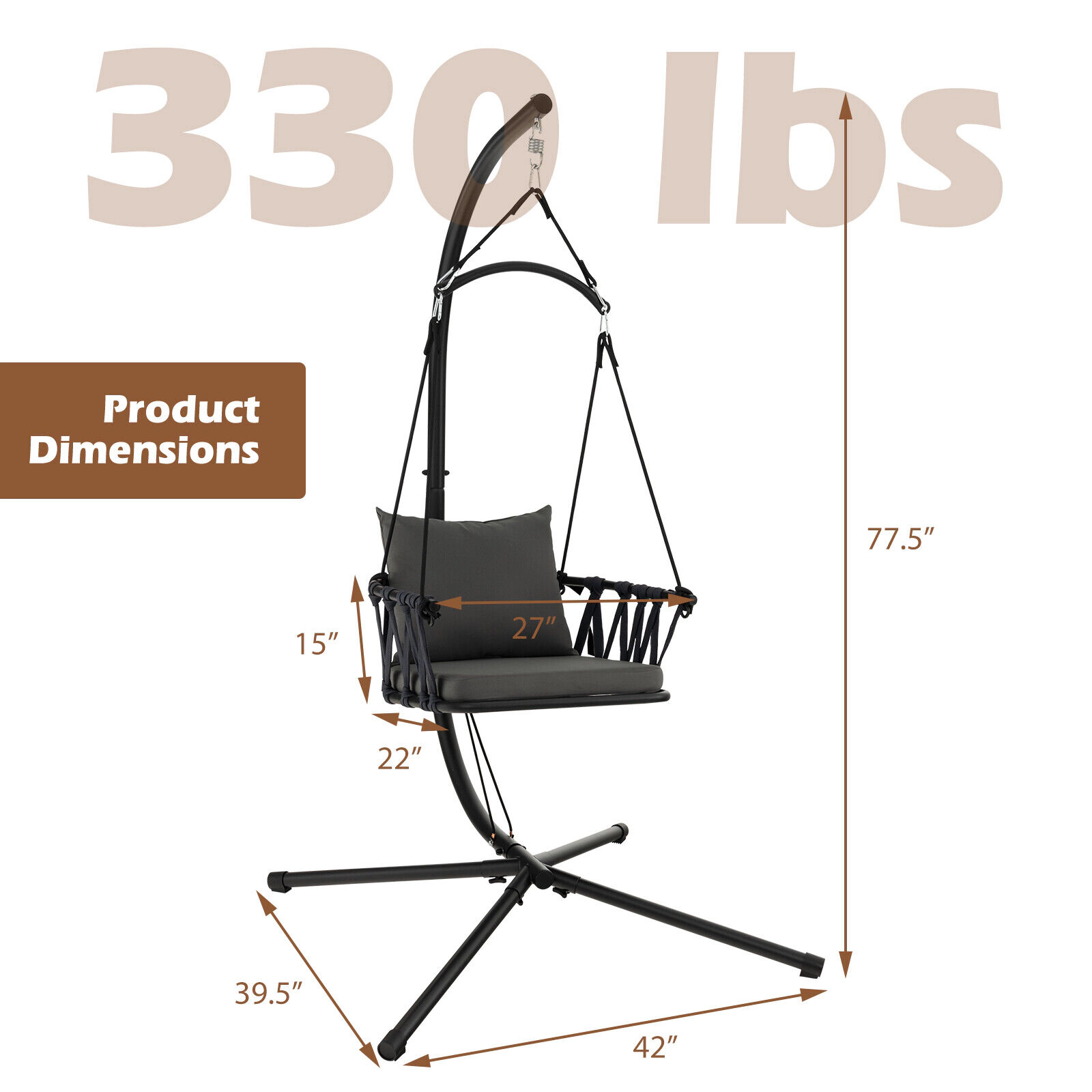 Slickblue Outdoor Hanging Swing Chair with Metal Stand and Cushions
