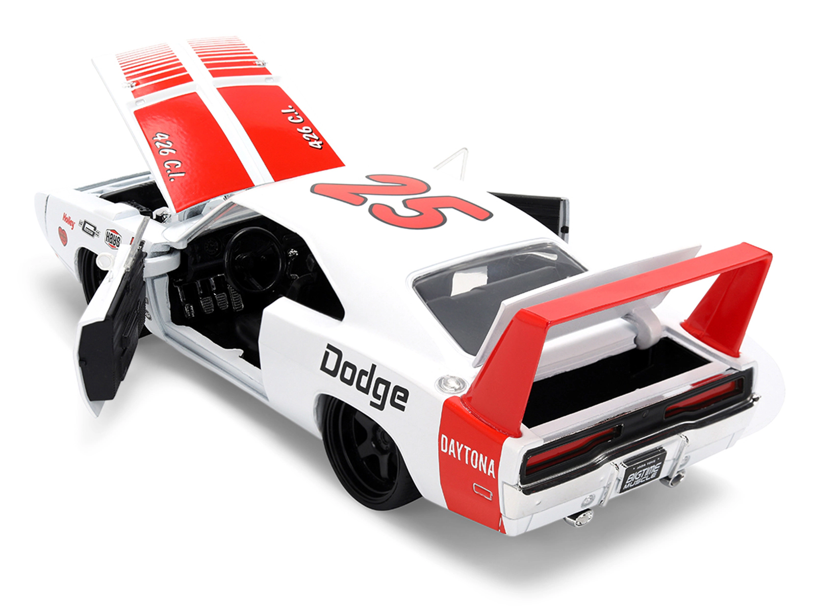 Jada 1969 Dodge Charger Daytona #25 White with Red Stripes "Bigtime Muscle" Series 1/24 Diecast Model Car by Jada