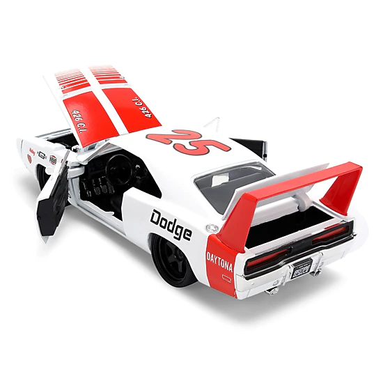 Jada 1969 Dodge Charger Daytona #25 White With Red Stripes "Bigtime Muscle" Series 1/24 Diecast Model Car By Jada