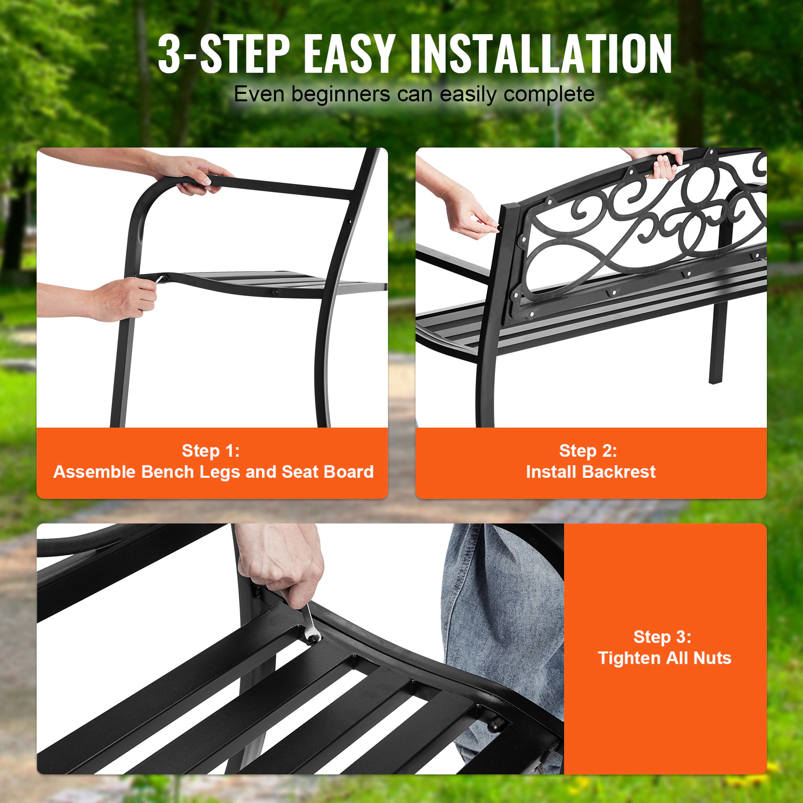 HONGGE Outdoor Bench Wood Garden Bench for Outdoors Outdoor Garden Park Bench with Backrest and Armrests Capacity Bench