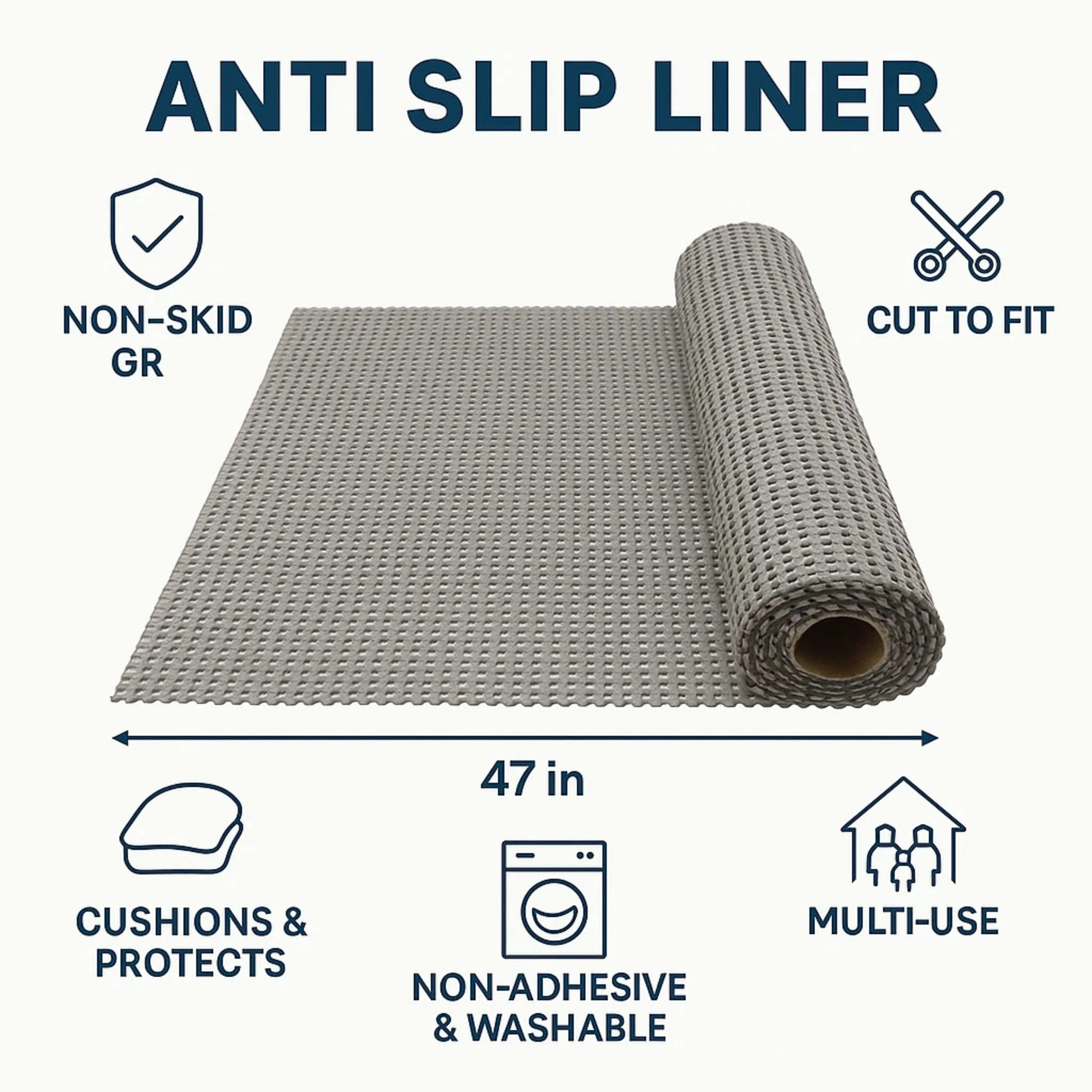 Home Collection Pack of 2 Non-Slip Shelf & Drawer Liner Mats 18" x 47" Gray