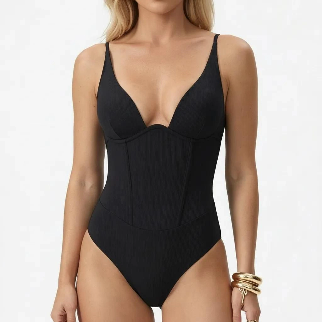 Anna-Kaci Women's One-Piece Swimsuit Adjustable Spaghetti Straps Corset Back Lace Up Tummy Control Shaping Fit