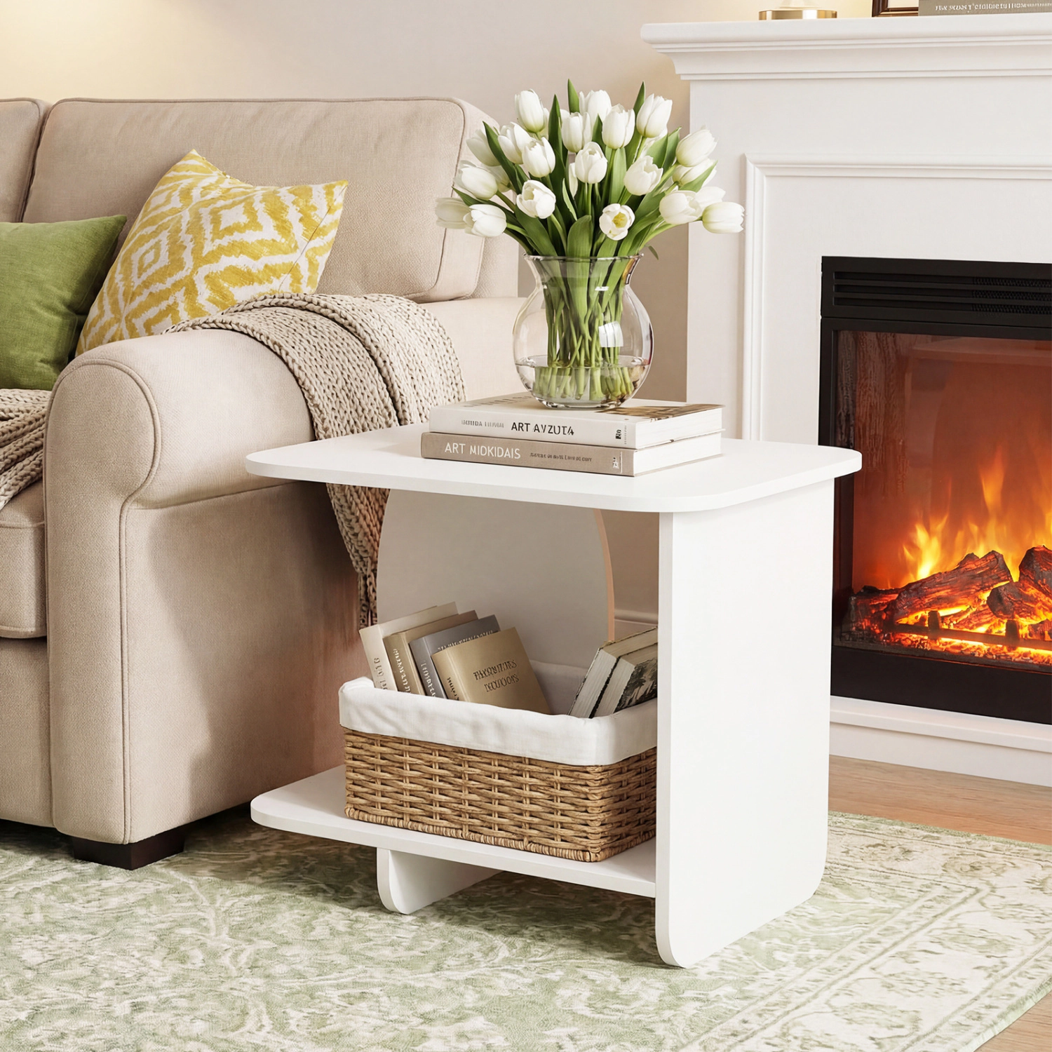 LJG End Table 2-Tier Sofa Side Table with Storage Shelf for Small Space