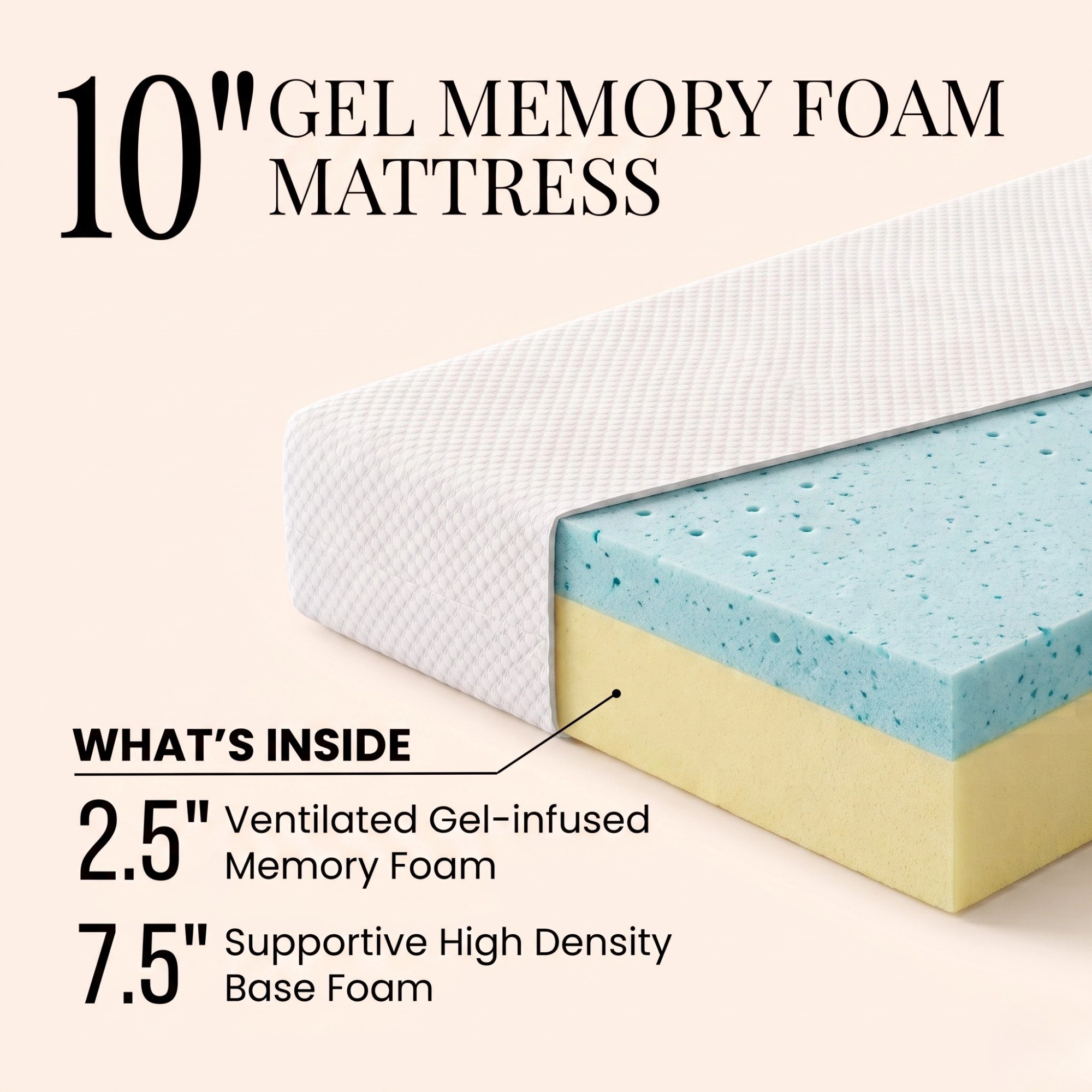 Atlas Mattress 10" Gel Memory Foam Medium Tight Top - Bed in a Box