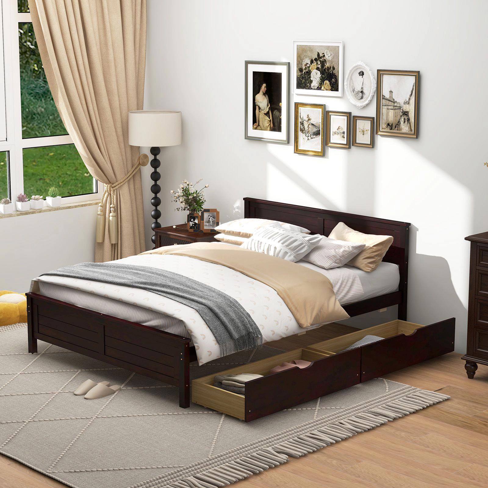 SlickBlue Full Bed Frame with Wood Headboard & Storage Drawers
