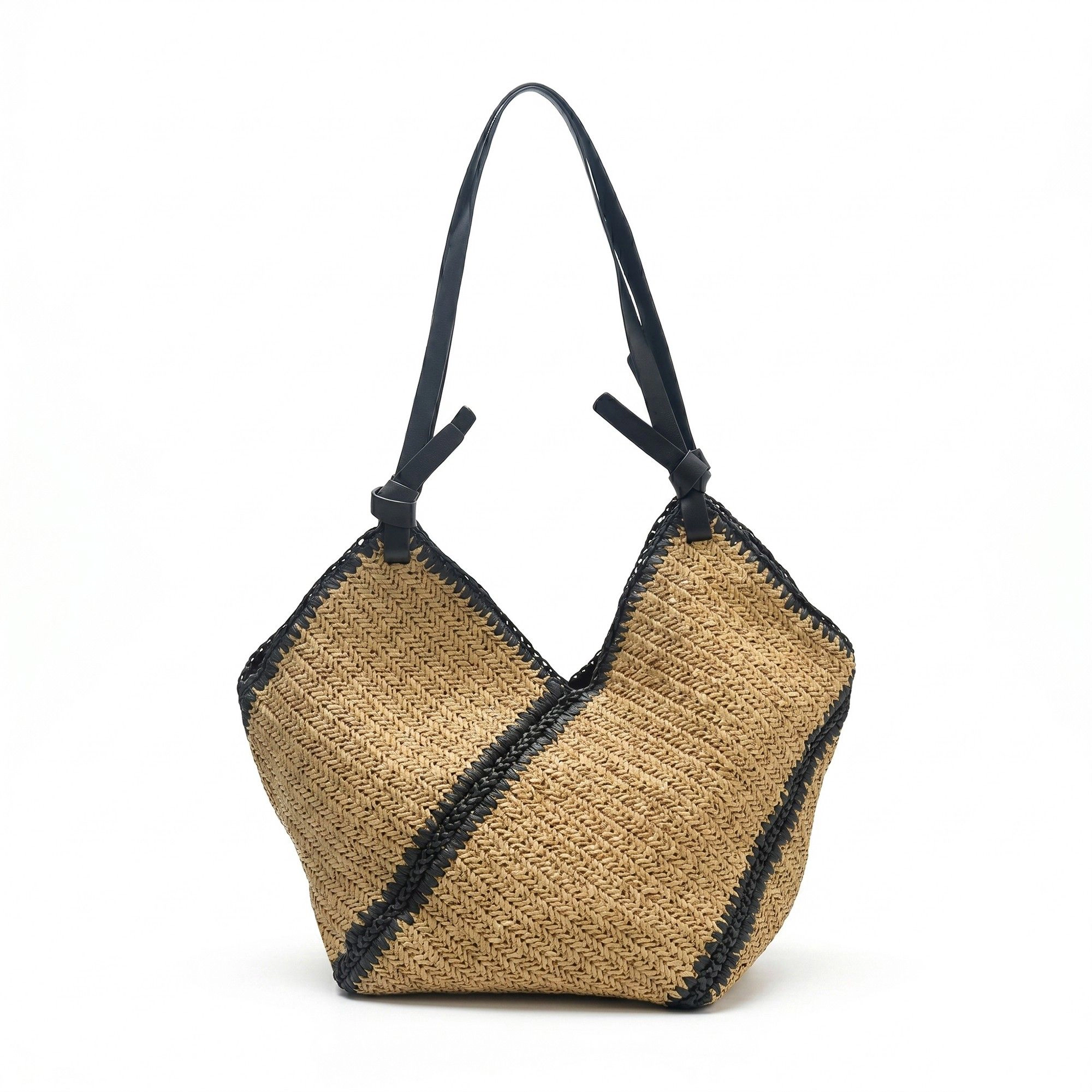 Alilang Women's Woven Crochet Hobo Bag with Contrast Trim Slouchy Shoulder Handbag Lightweight Knit Tote