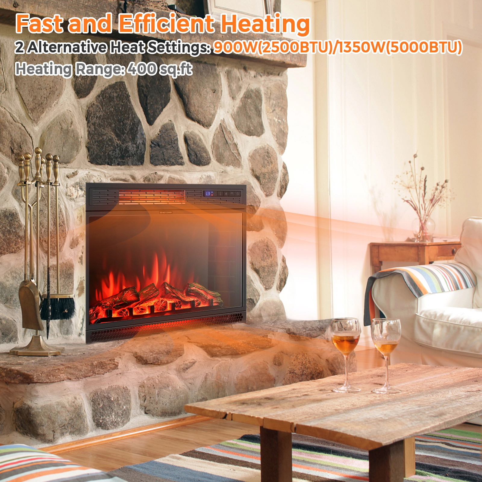 SlickBlue Black Electric Fireplace Heater with 3 Flame Colors, Timer Function