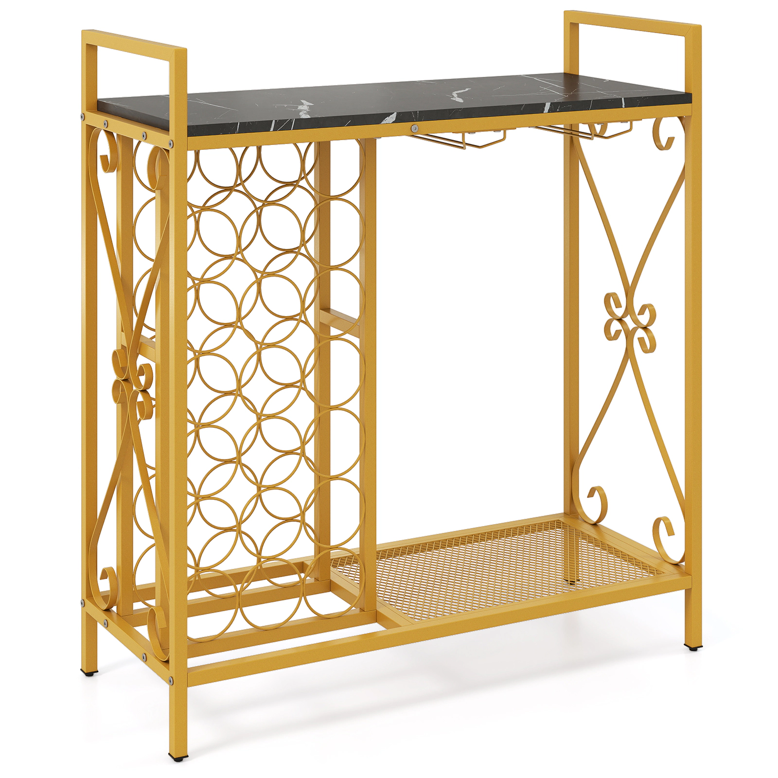 SUGIFT 40-in 21-Bottle Freestanding Floor Wine Rack with 6-Glass Holder and Metal Storage Stand