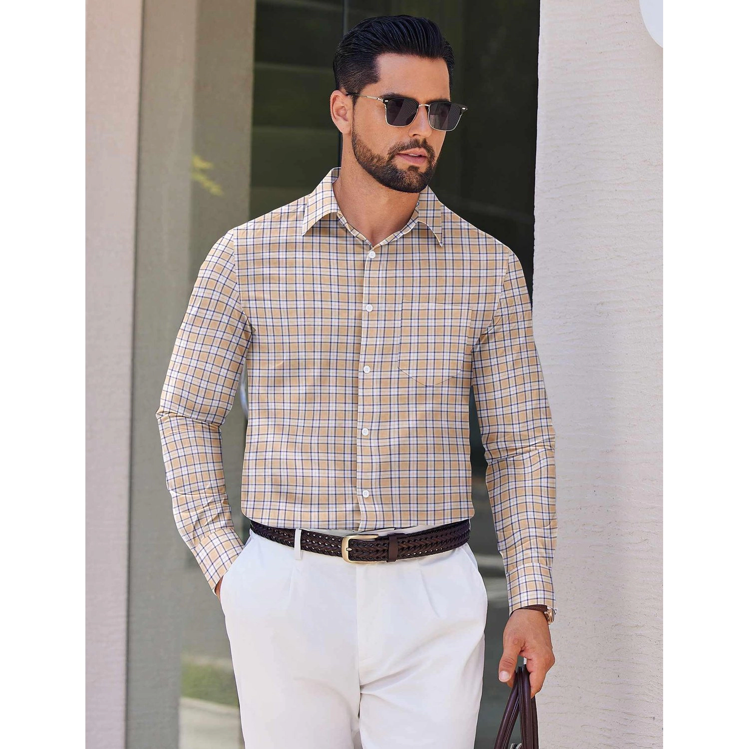 COOFANDY Mens Short Sleeve Polo Shirt  Cable Textured Collar Casual Tops