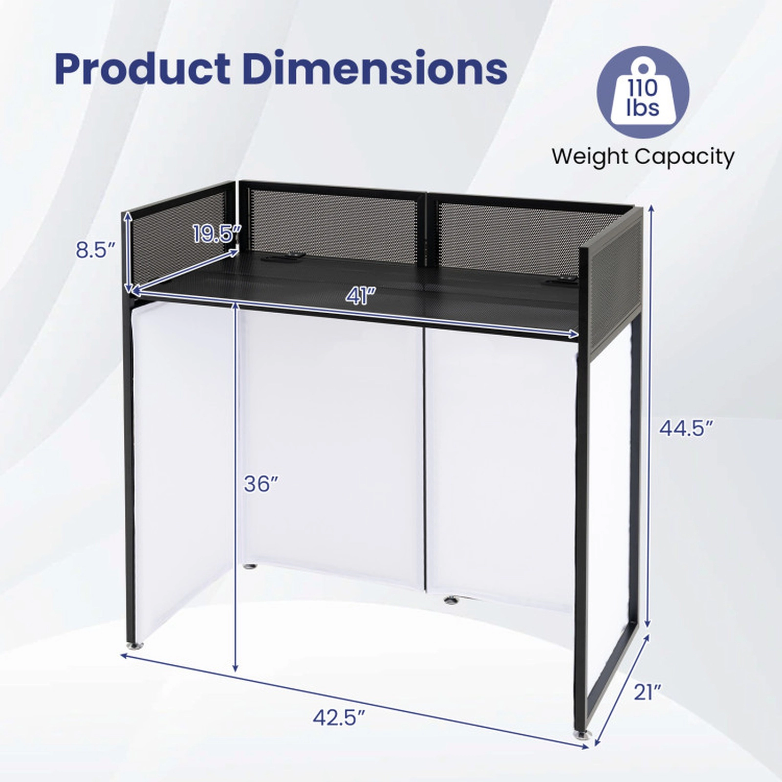 SUGIFT Portable 4-Panel DJ Booth with Adjustable Feet and Detachable Ventilated Tabletop 110-lb Capacity Black