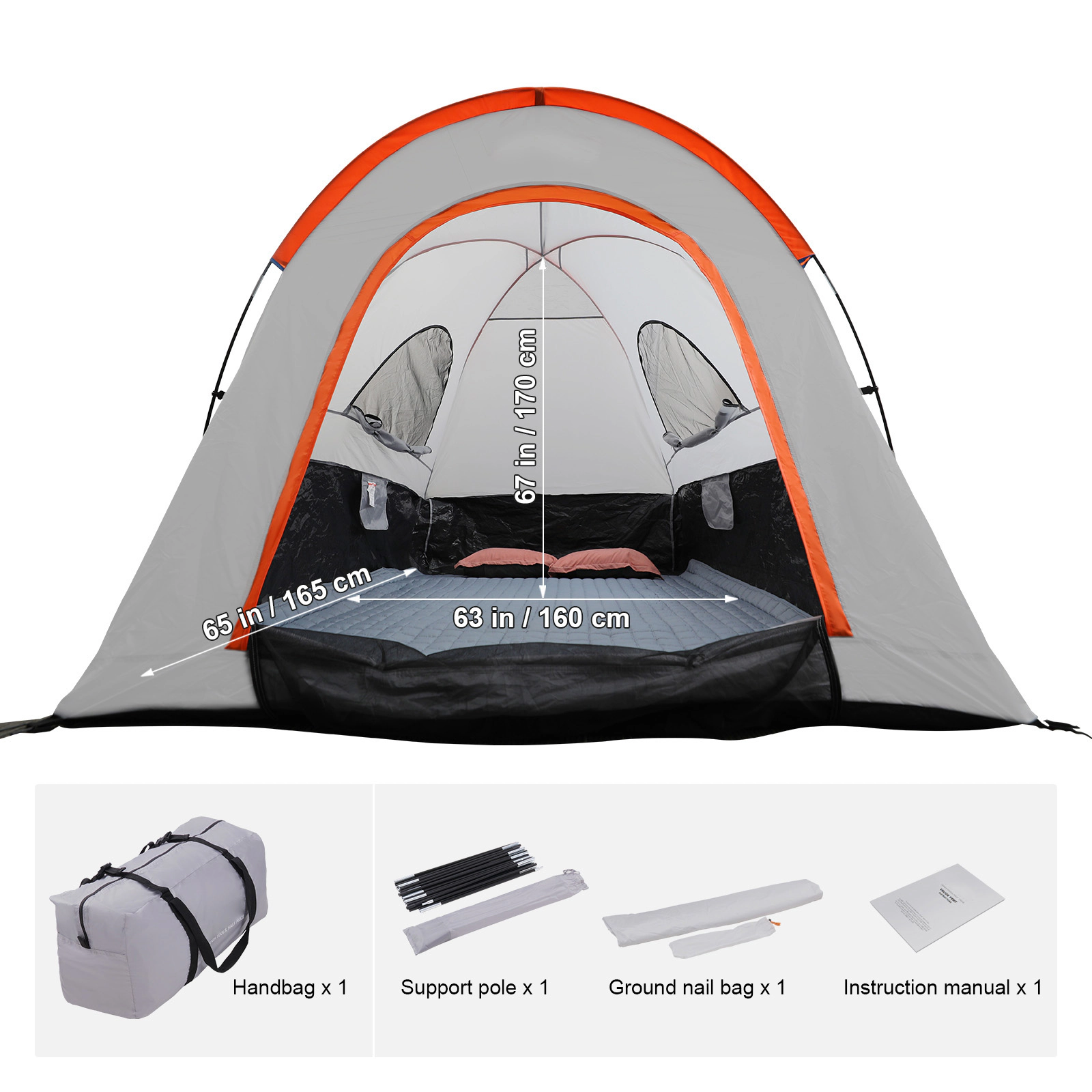 HONGGE Truck Bed Tent for 5.5-6 ft Pickup Beds, Waterproof PU2000 Double-Layer Camping Tent for 2-3 Person, with Rainfly