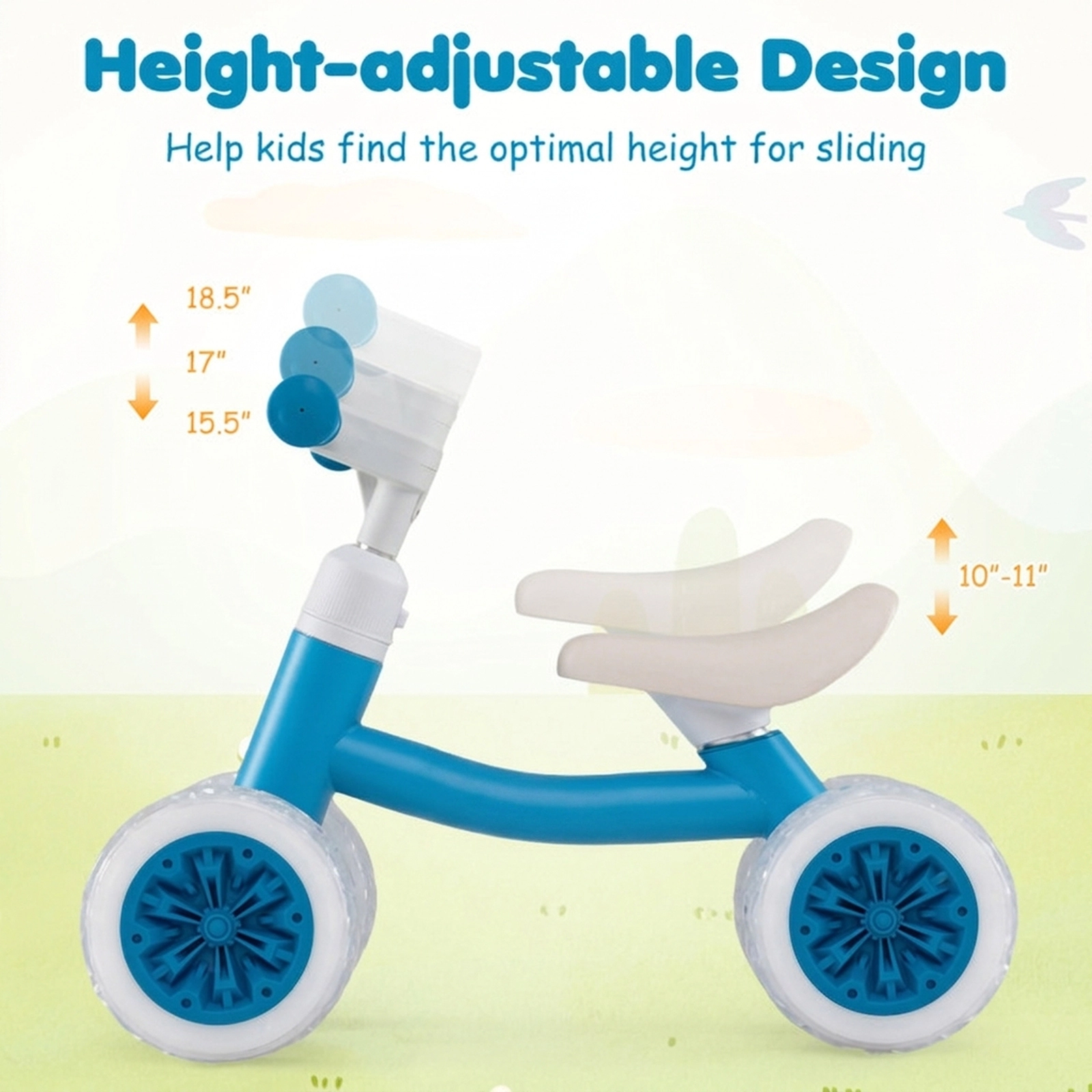 SUGIFT Baby Balance Bike with Adjustable Handlebar and Seat 55-lb Capacity Ages 12-36 Months Blue Bicycle