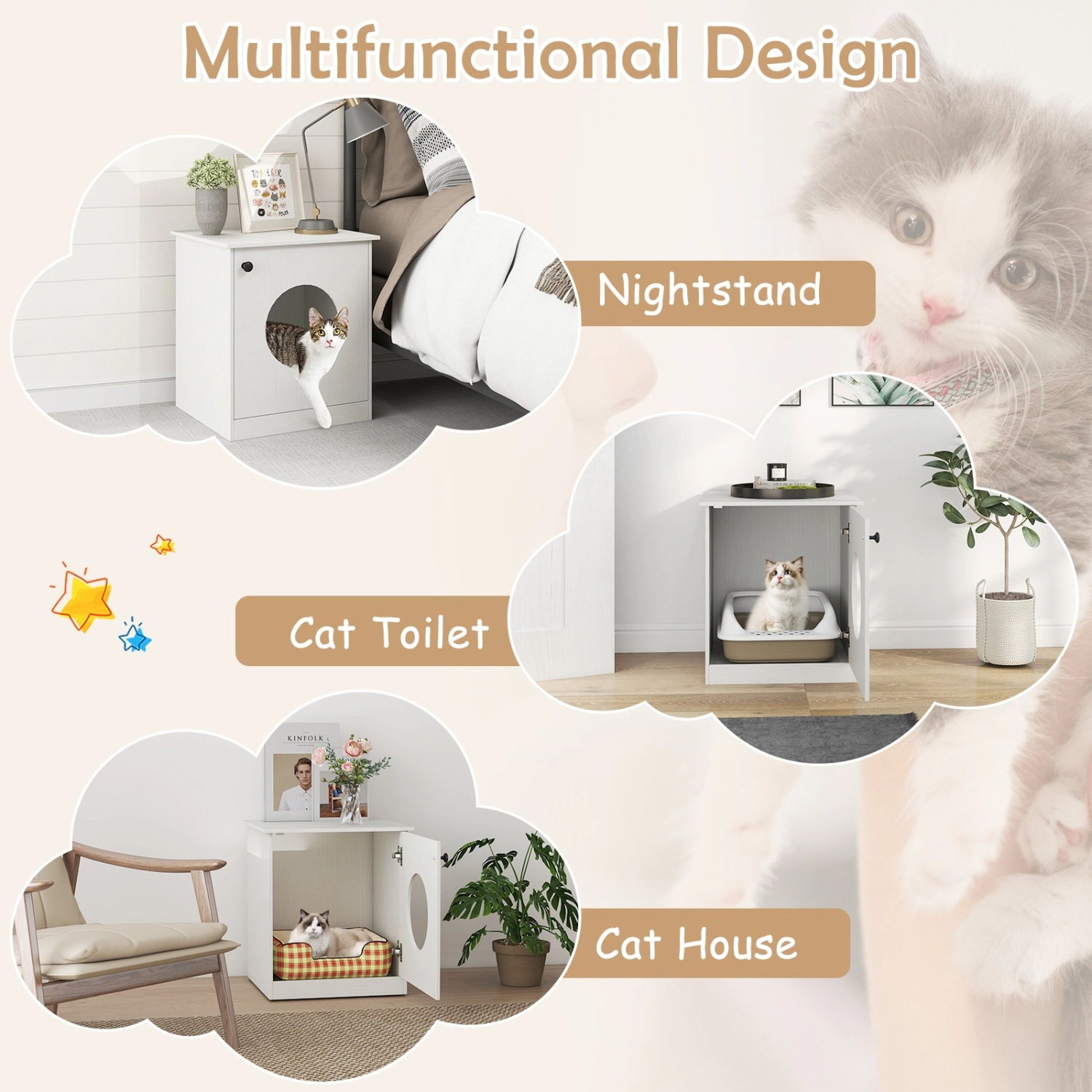 SUGIFT White Cat Litter Box Enclosure with Openable Door 20-in W 18.5-in D 22-in H 110-lb Tabletop Capacity