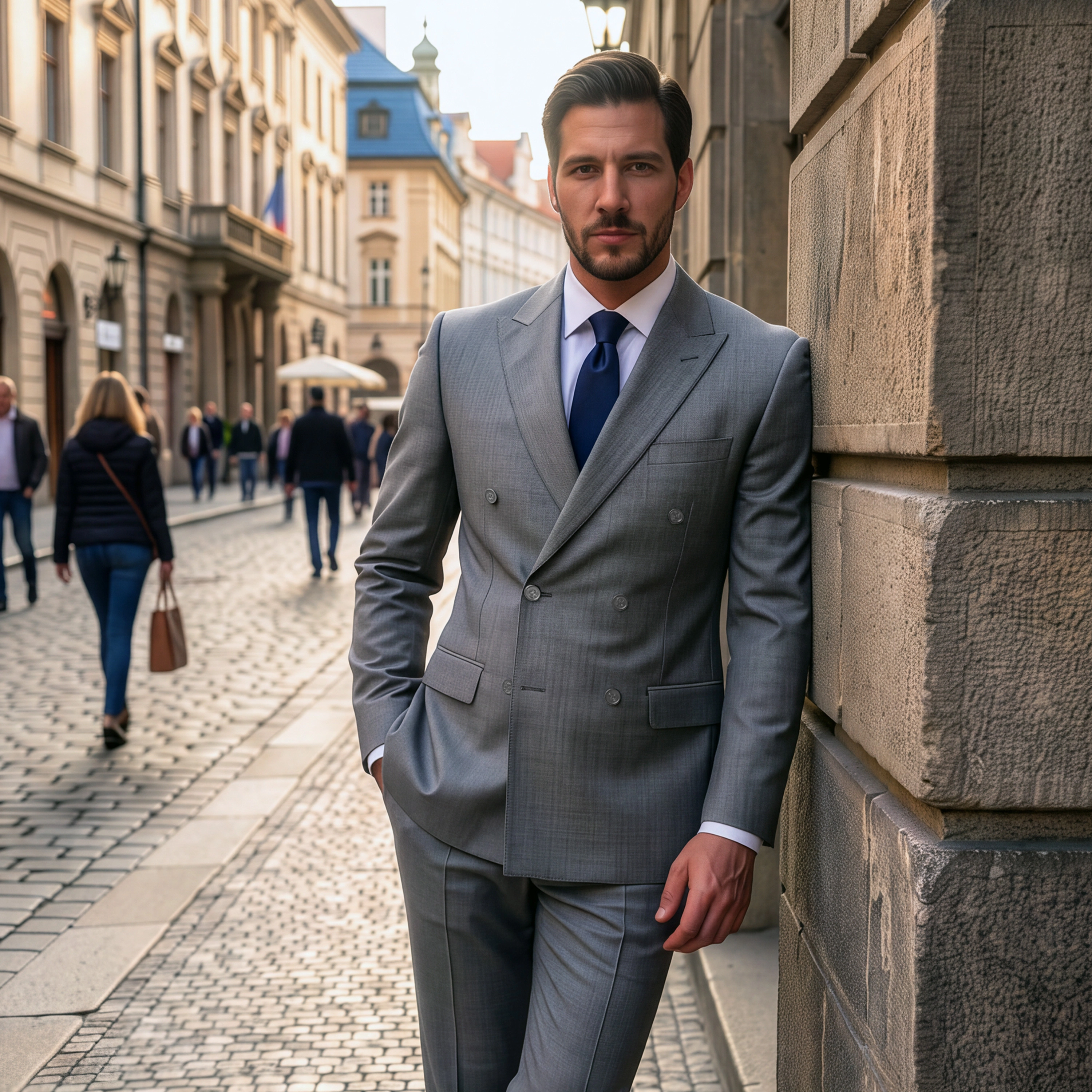 Tazzio Mens Slim Fit Double Breasted 2 Piece Suit Set, Pick Stitched