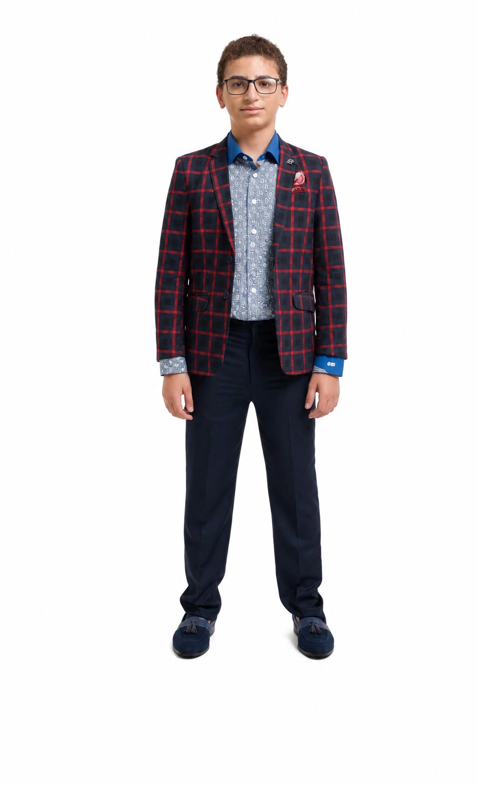 Elie Balleh Boys Slim Fit Checke Sports Coat