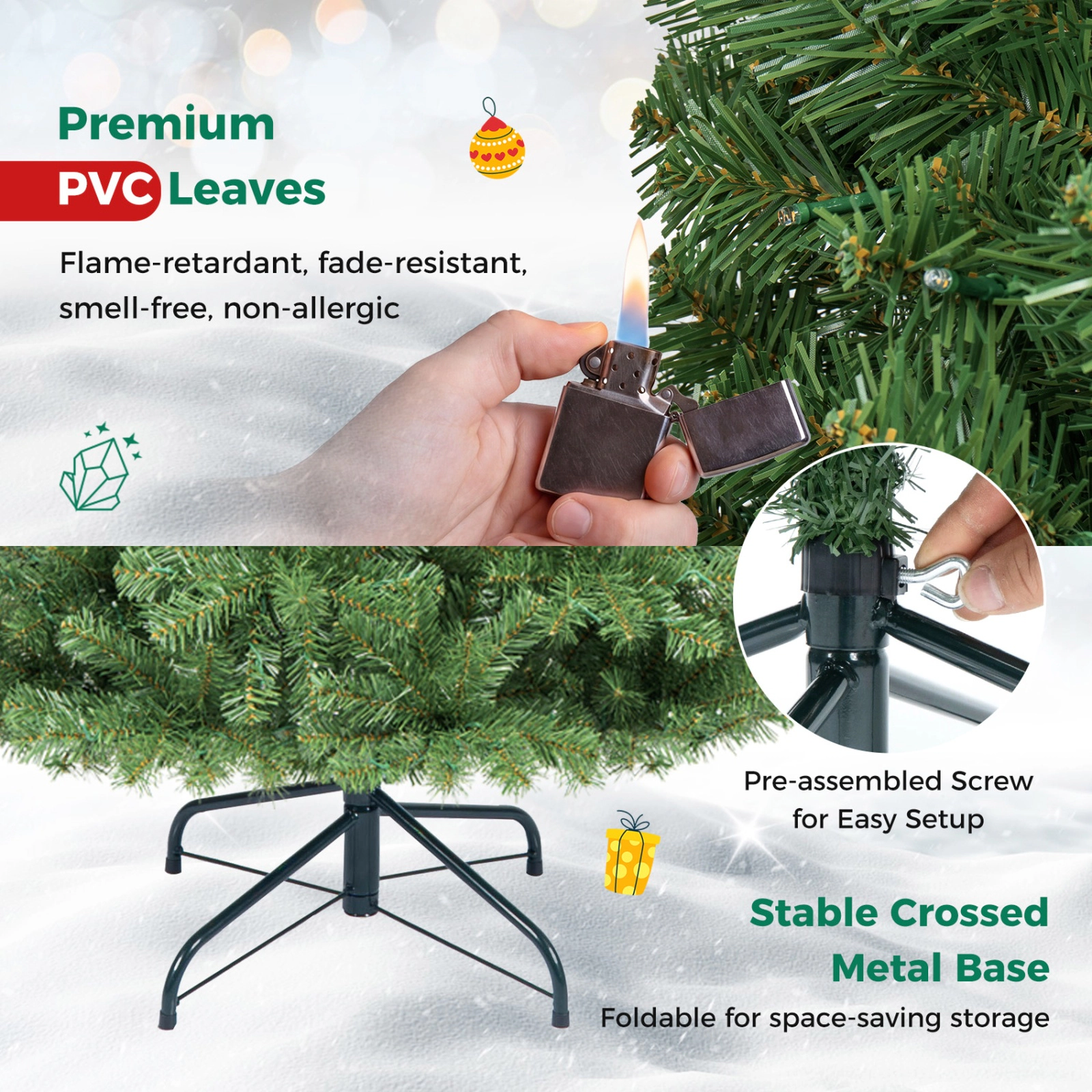 SUGIFT 8-ft Green Pre-Lit Artificial Christmas Tree with 600 LED Lights 4 Brightness Levels and 1605 Tips