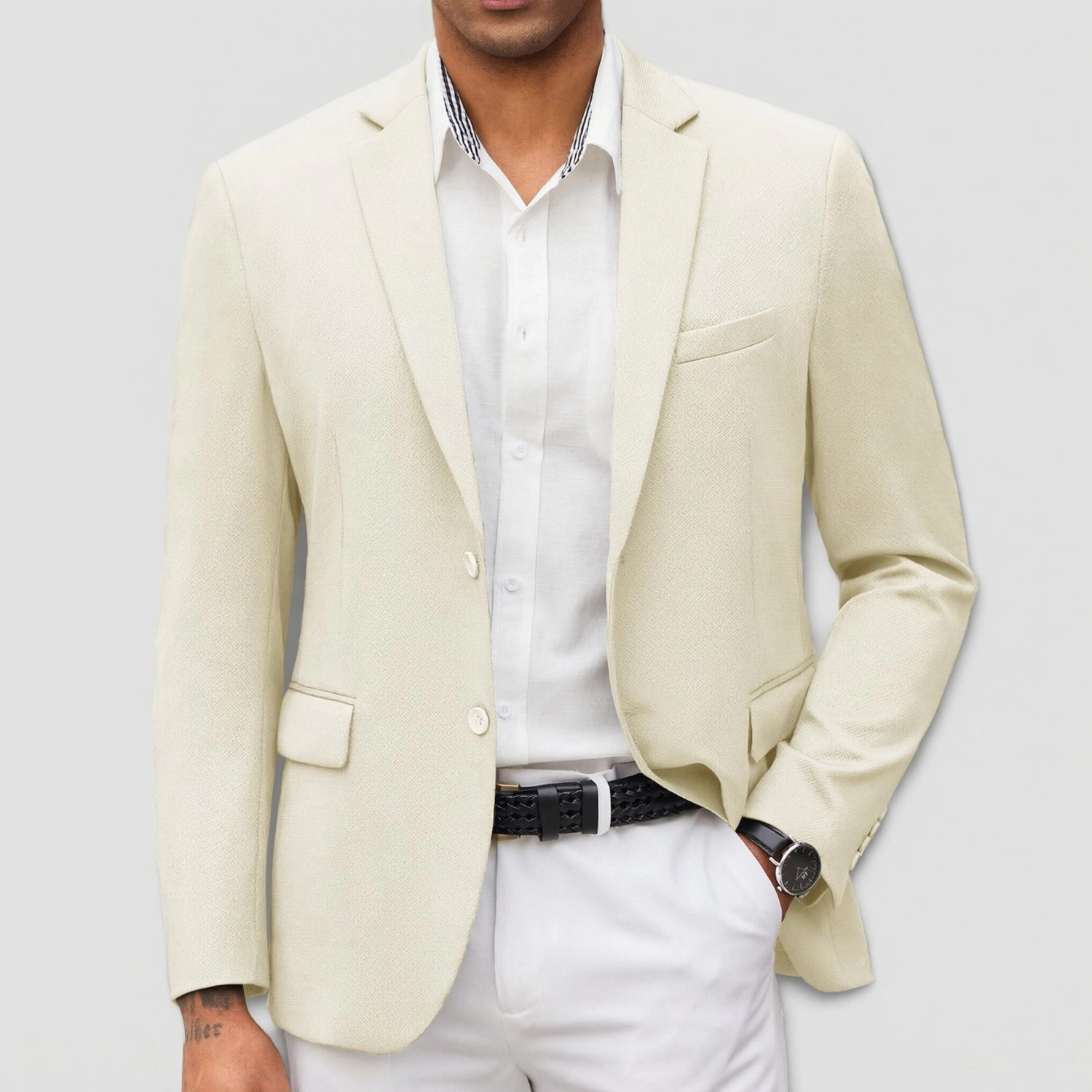 COOFANDY Mens Casual Slim Blazer Jacket Notched Lapel Two Button Sport Coat Beige