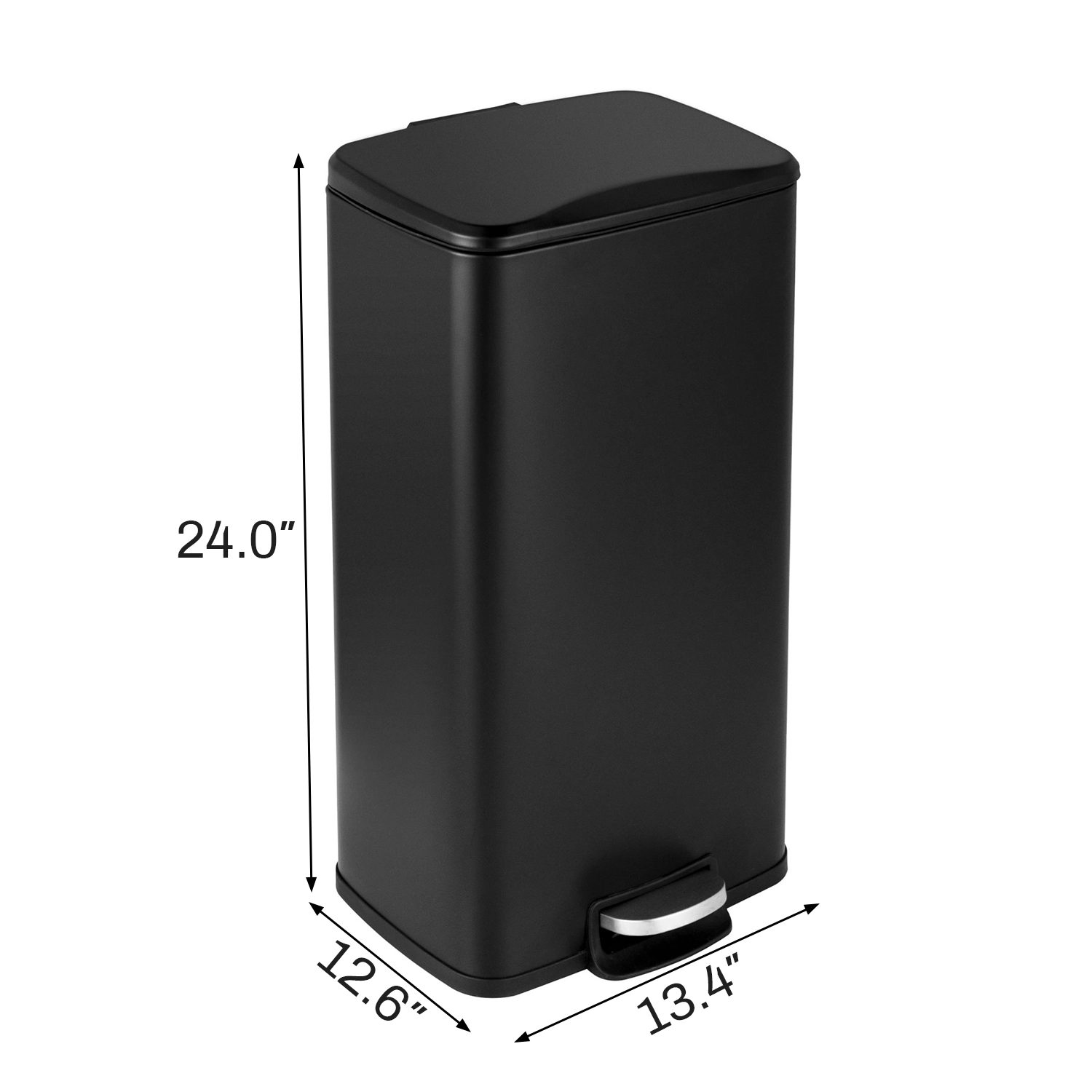 Innovaze 8 Gal./30 Liter Rectangular Matt Black Step-on Trash Can for Kitchen