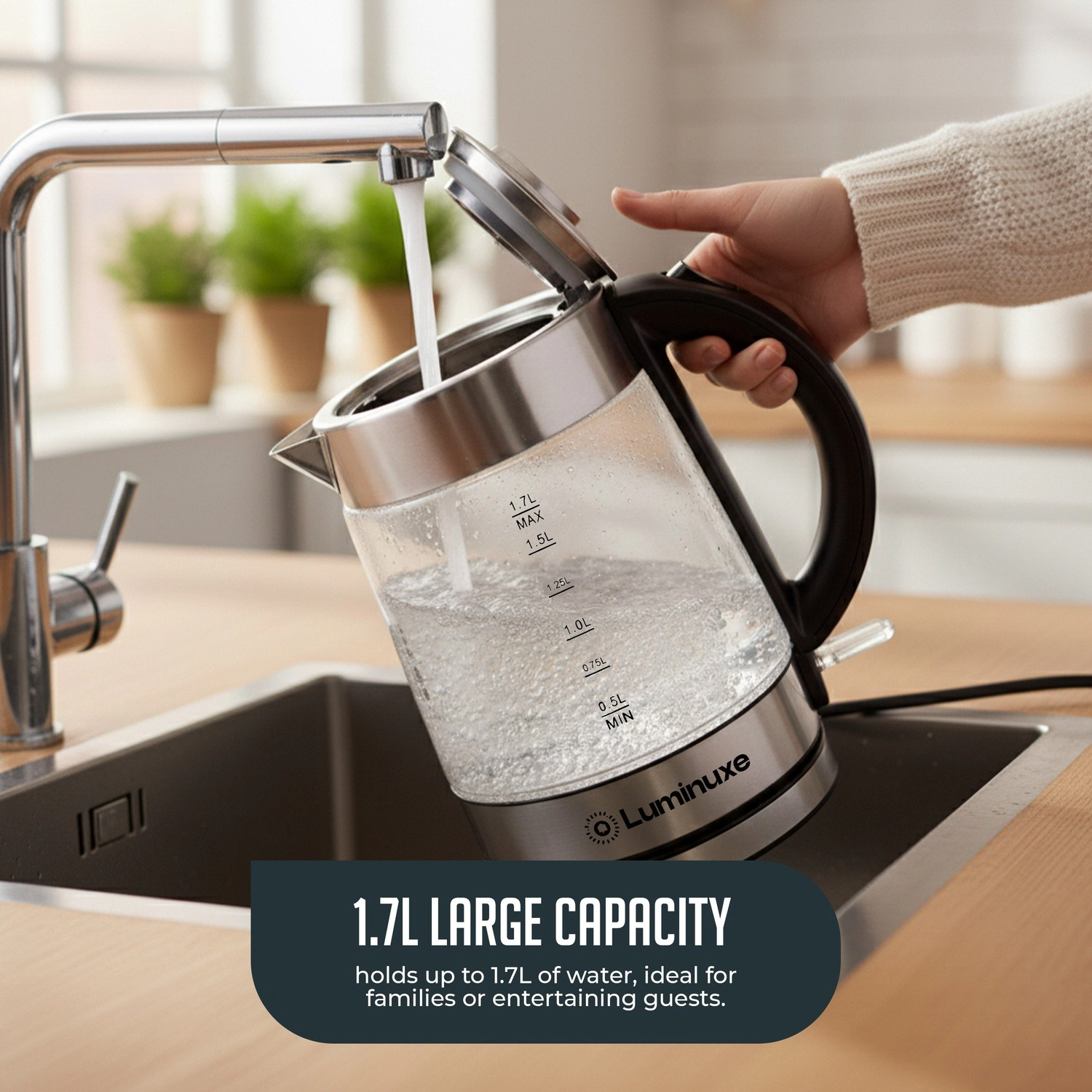 Luminuxe 1.7L Electric Kettle, Speed-Boil Glass Electric Water Boiler & Warmer, Auto Shut-Off Cool Touch Handle