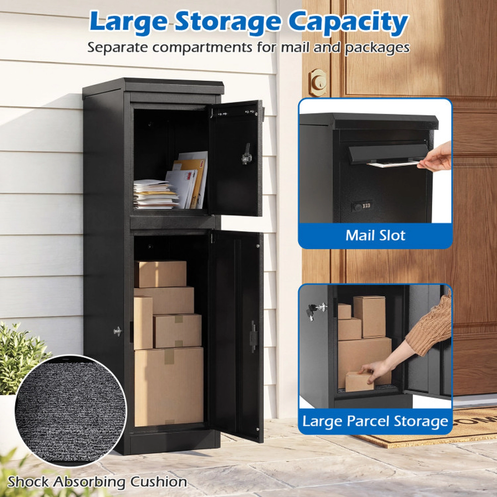 SUGIFT 2-Compartment Coded Lock Galvanized Steel Outdoor Package Delivery Box 13-in x 17-in x 44-in 110-lb Black
