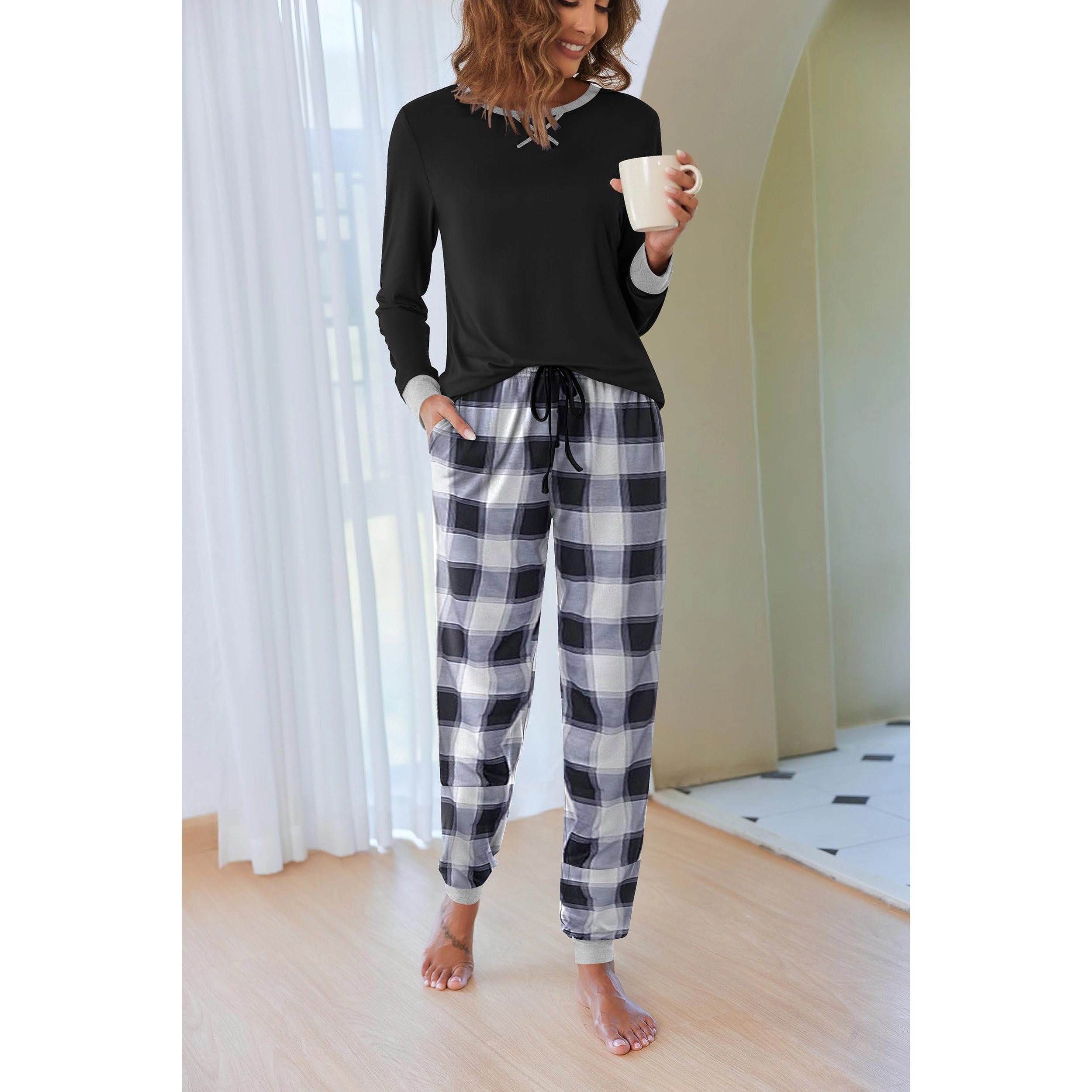 Ekouaer Women’s Long Sleeve Pajama Set 2 Piece Lounge with Pocket