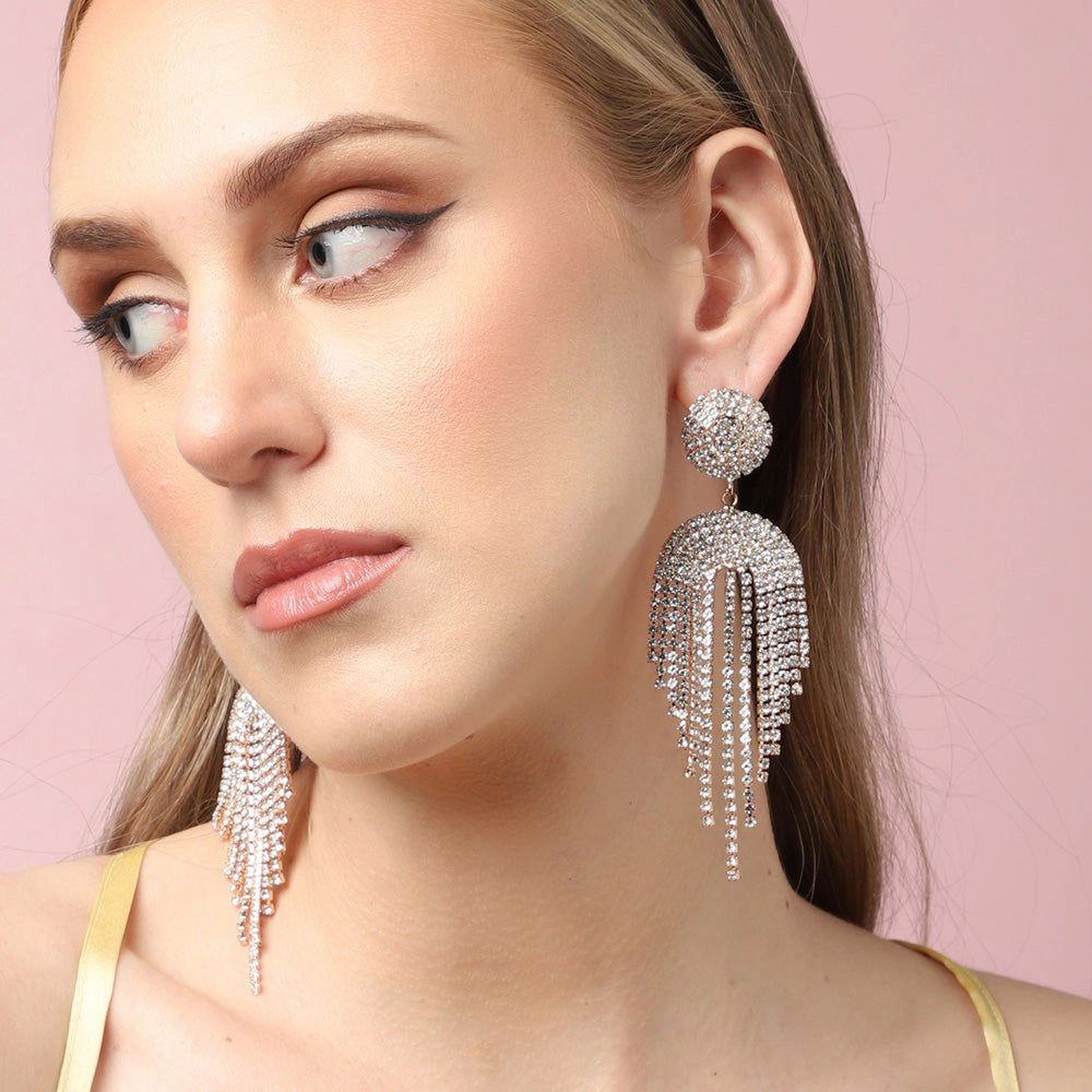SOHI Women's Silver Bling Cluster Drop Earrings