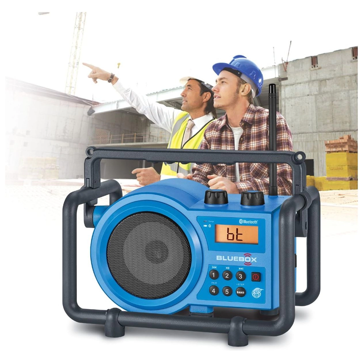 Sangean BB-100 BlueBox AM/FM Ultra-Rugged Digital Receiver with Bluetooth, AUX – Blue