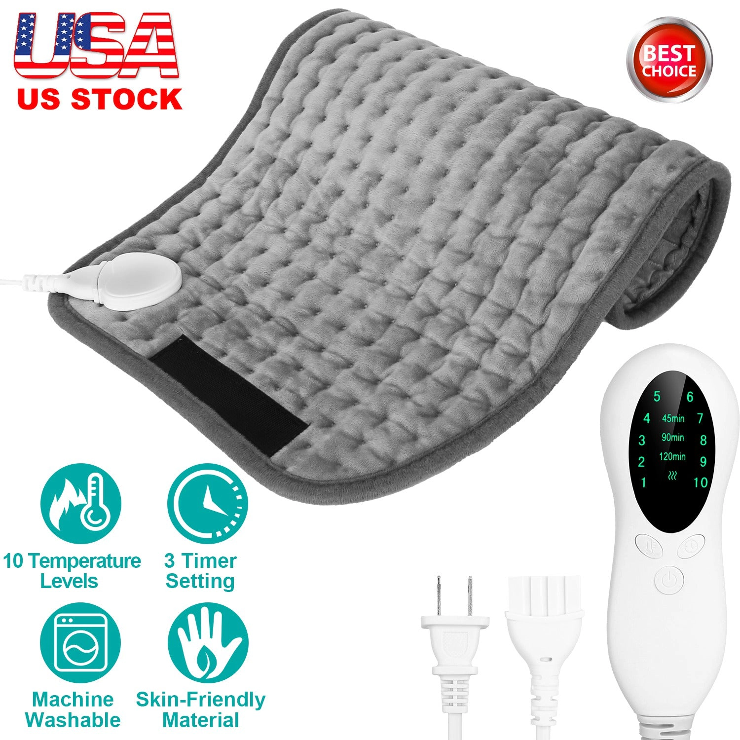 GBruno Soft Cotton Electric Heating Pad With Timer