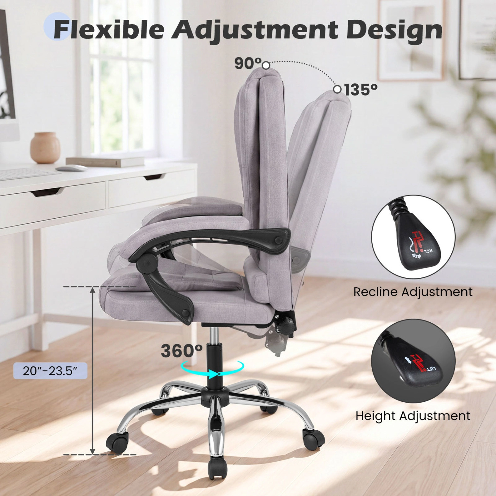 SUGIFT Gray Linkage Armrests and Linen Padded Seat Big High Back Executive Chair