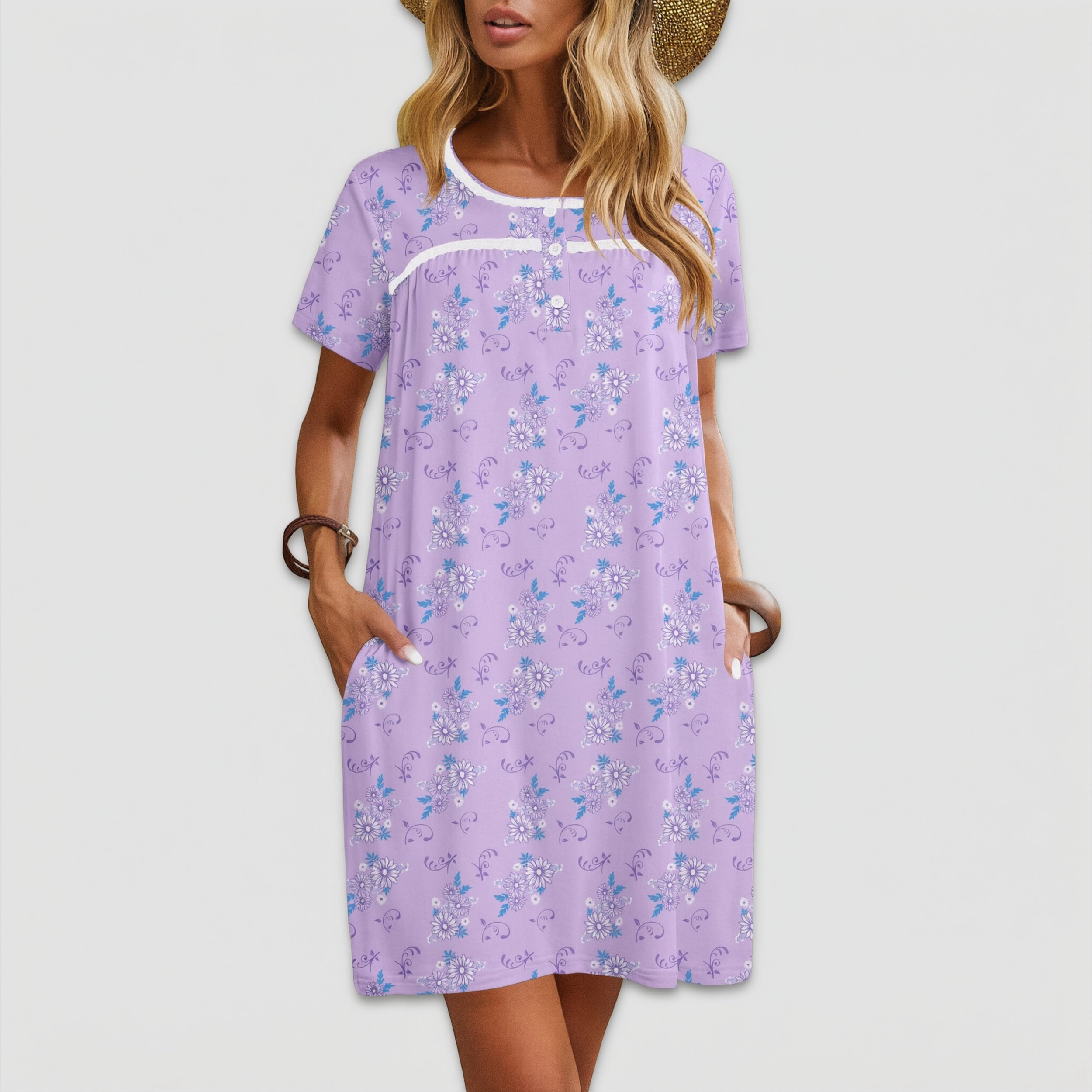 Ekouaer Women Nightgowns Short Sleeve Sleepwear Soft Pajama Dress Sleep Shirt Nightshirt