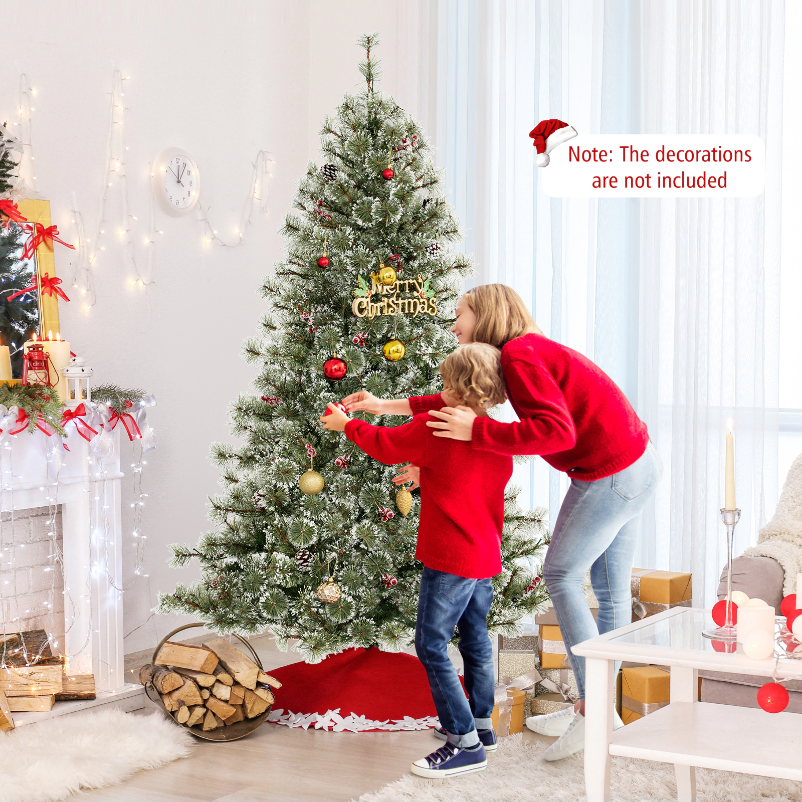 LJG 6/7.5/9 FT Artificial Christmas Tree Pre-Lit Hinged Holiday Tree with 360° Quick Power Connector-6 ft