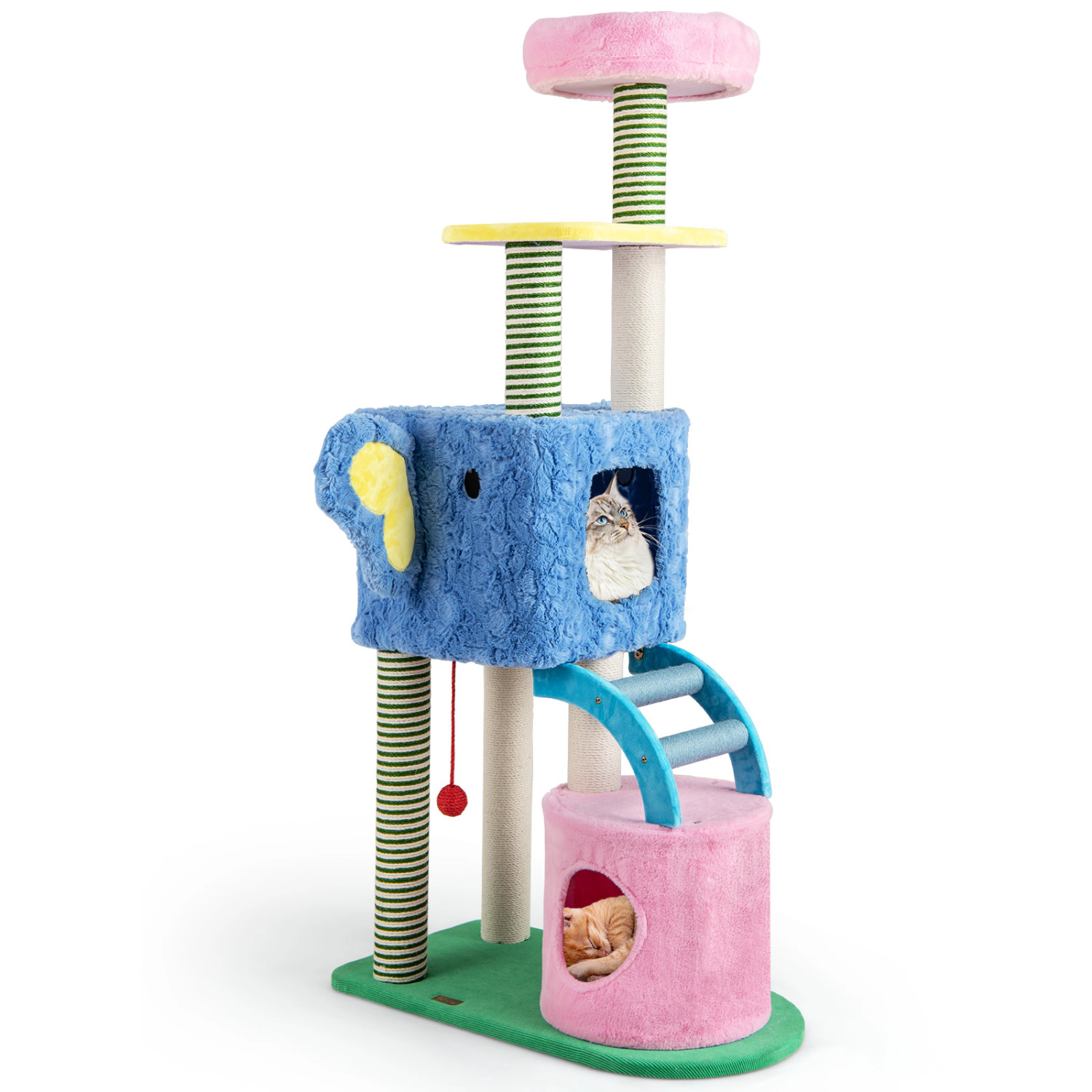 LJG Elephant Themed Cat Tree for Adult Cats Multi-Level Kitty Tower with 2 Condos