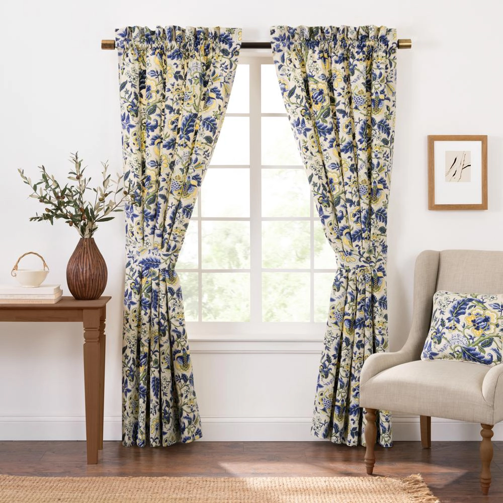 Ellis Curtain Regency 3" Rod Pocket Curtain Panel Pair with Tiebacks 96" x 96" Blue