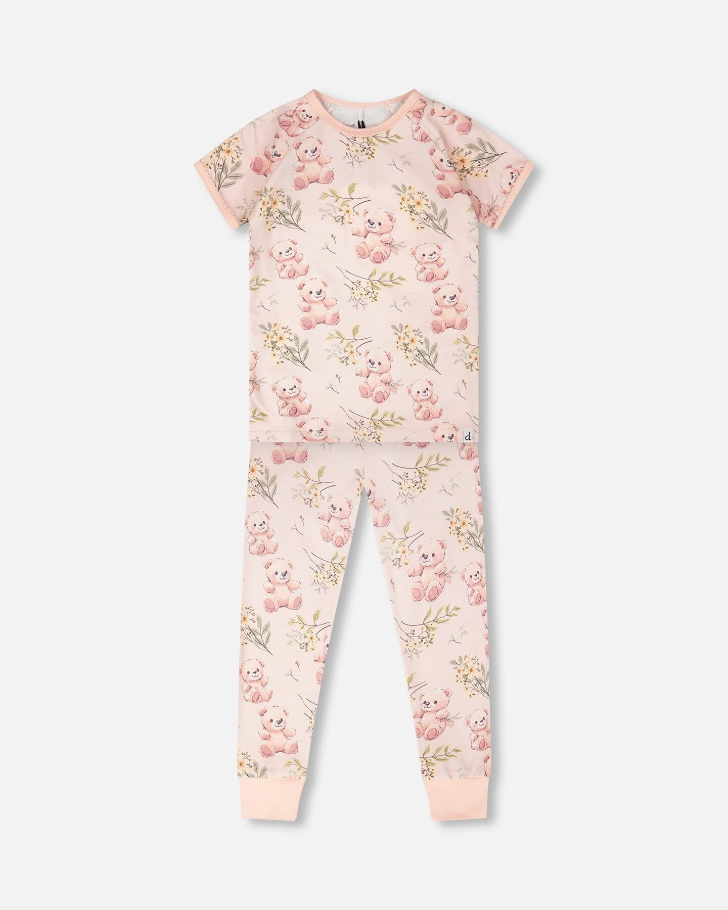 Deux par Girls Organic Cotton Two-Piece Pyjama Set Pale Pink Bear Print