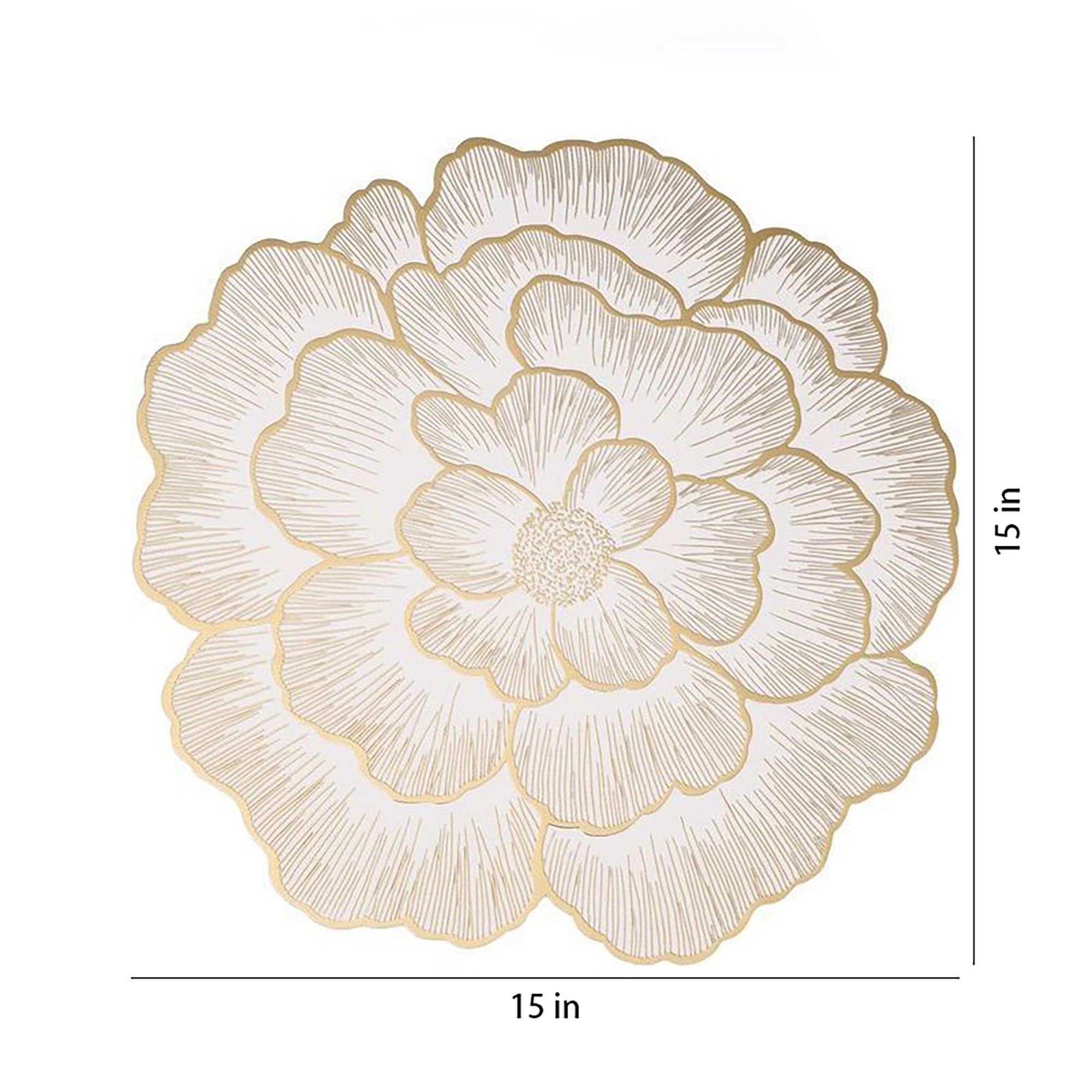 Alilang Unisex 4 Pack Floral Round PVC Placemats Gold Trim Washable Heat Resistant Table Mats