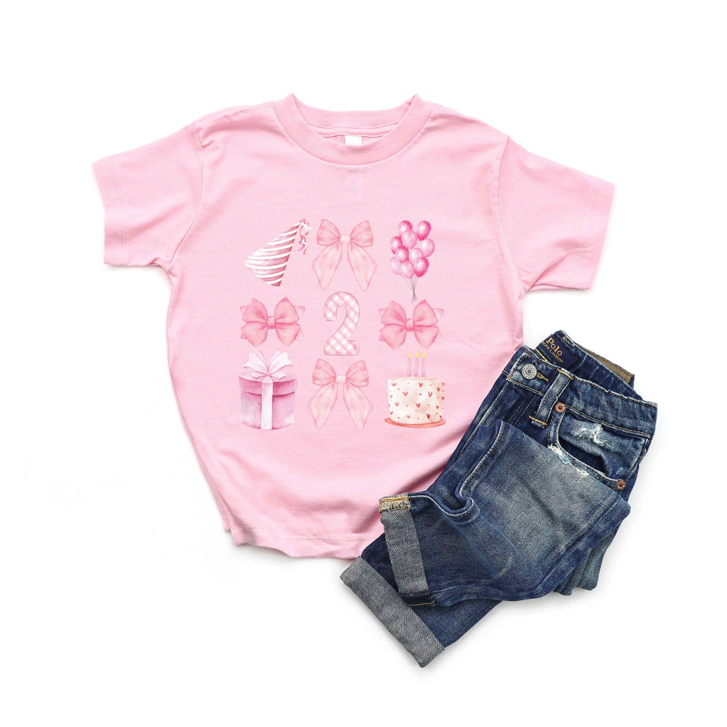The Juniper Shop - Two Birthday Pink Coquette Toddler Short Sleeve Graphic T-Shirt