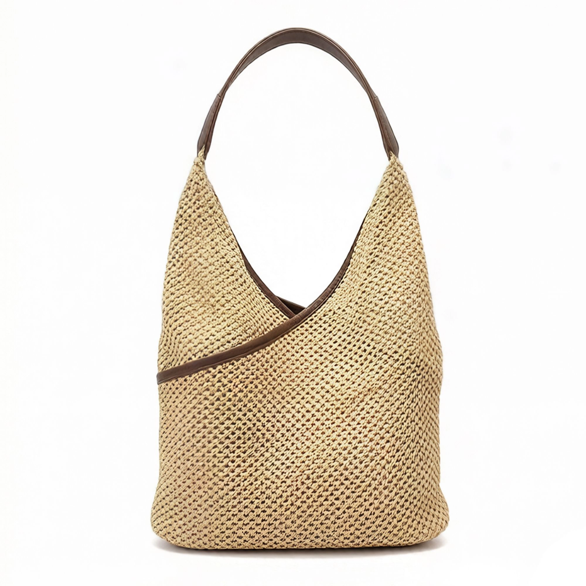 Alilang Women's Woven Shoulder Hobo Bag with Faux Leather Trim Soft Knit Slouchy Handbag Casual Everyday Tote