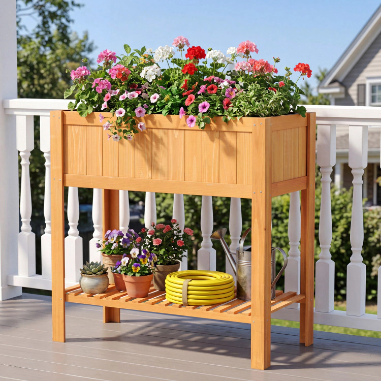 Hivvago Outdoor Fir Wood Raised Garden Bed with Storage Shelf