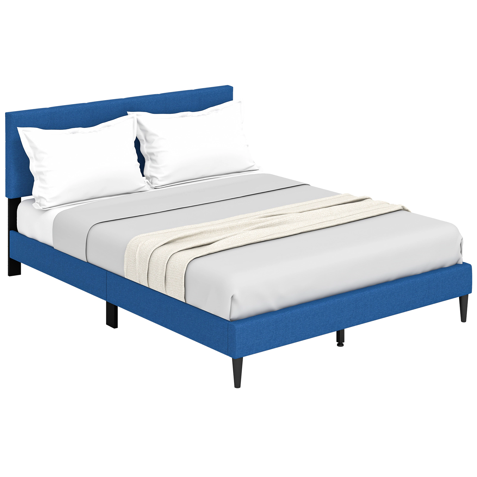 LJG Queen Size Upholstered Platform Bed with Button Tufted Headboard
