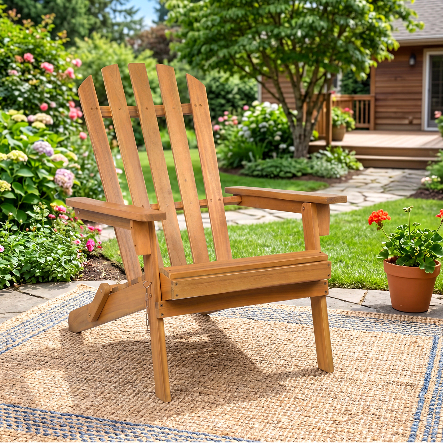 LJG Folding Acacia Wood Oversized Adirondack Chair